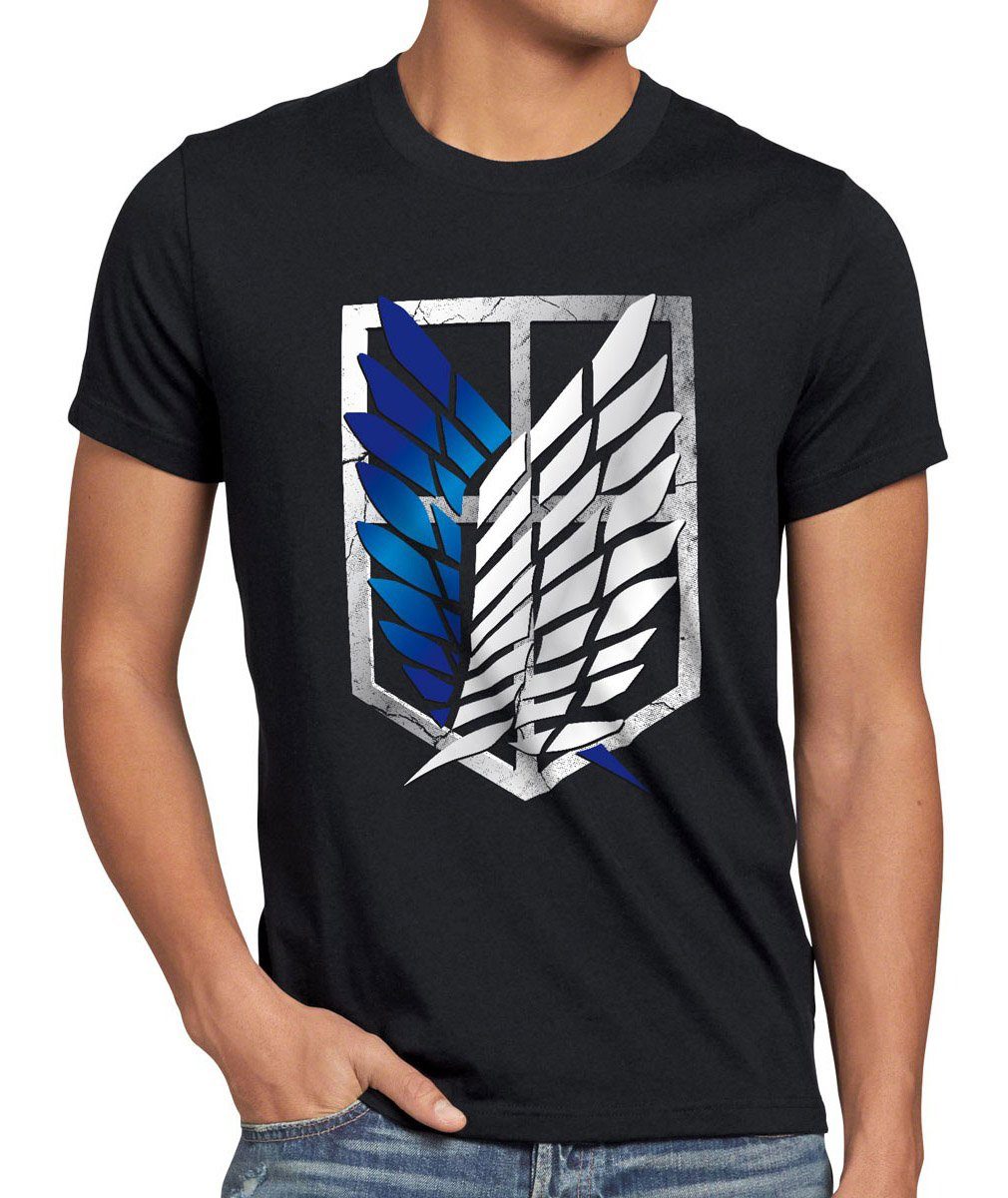on Eren style3 Titan Emblem Wappen Attack Aufklärungstruppe AoT T-Shirt Print-Shirt Herren Riesen