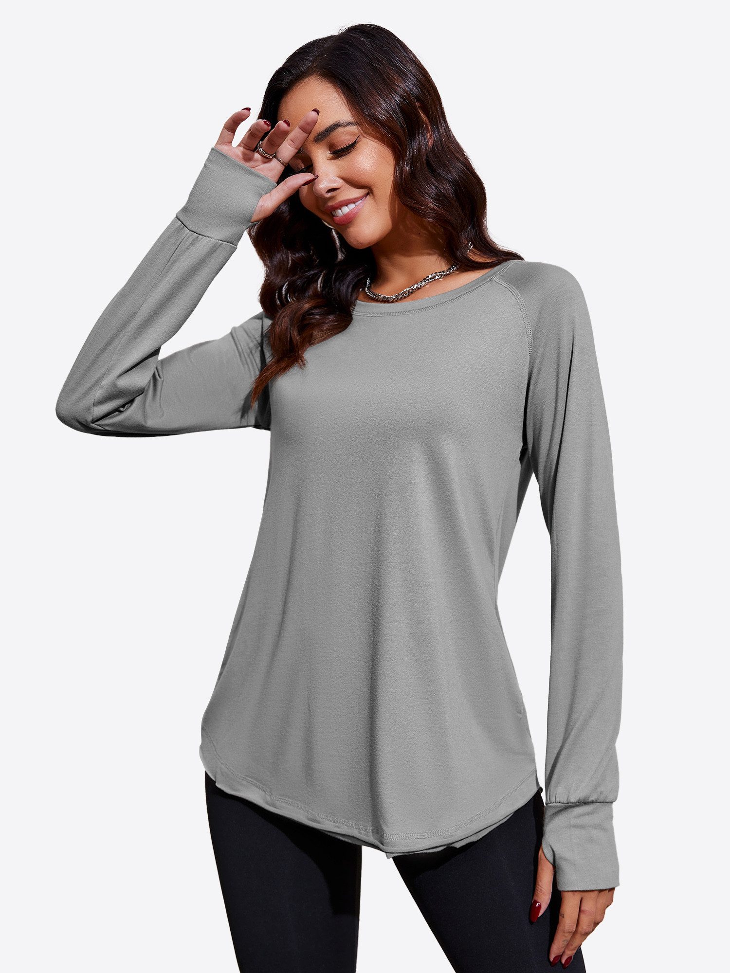 Imily Bela T-Shirt Damen Lässige Lockere Tunika-Oberteile mit rundem Saum ( günstig online kaufen