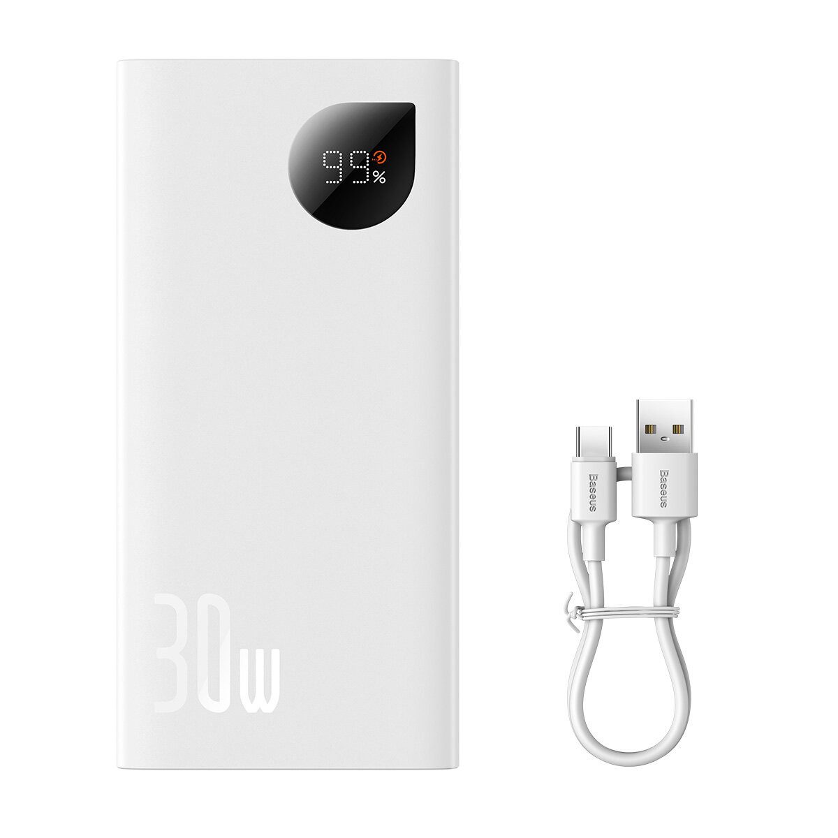 Baseus Powerbank mit Digitalanzeige 2x USB-A / 1x USB-C 10000mAh 30W - Weiß Powerbank (1 St)