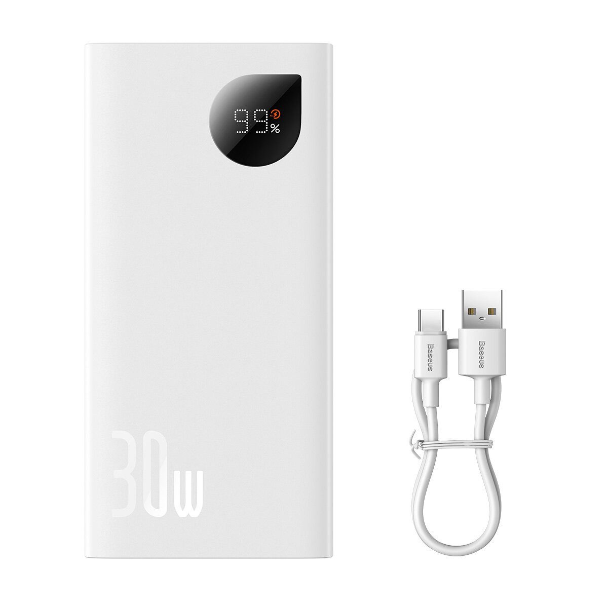 Powerbank mit Digitalanzeige 2x USB-A / 1x USB-C 10000mAh 30W - Weiß Powerbank