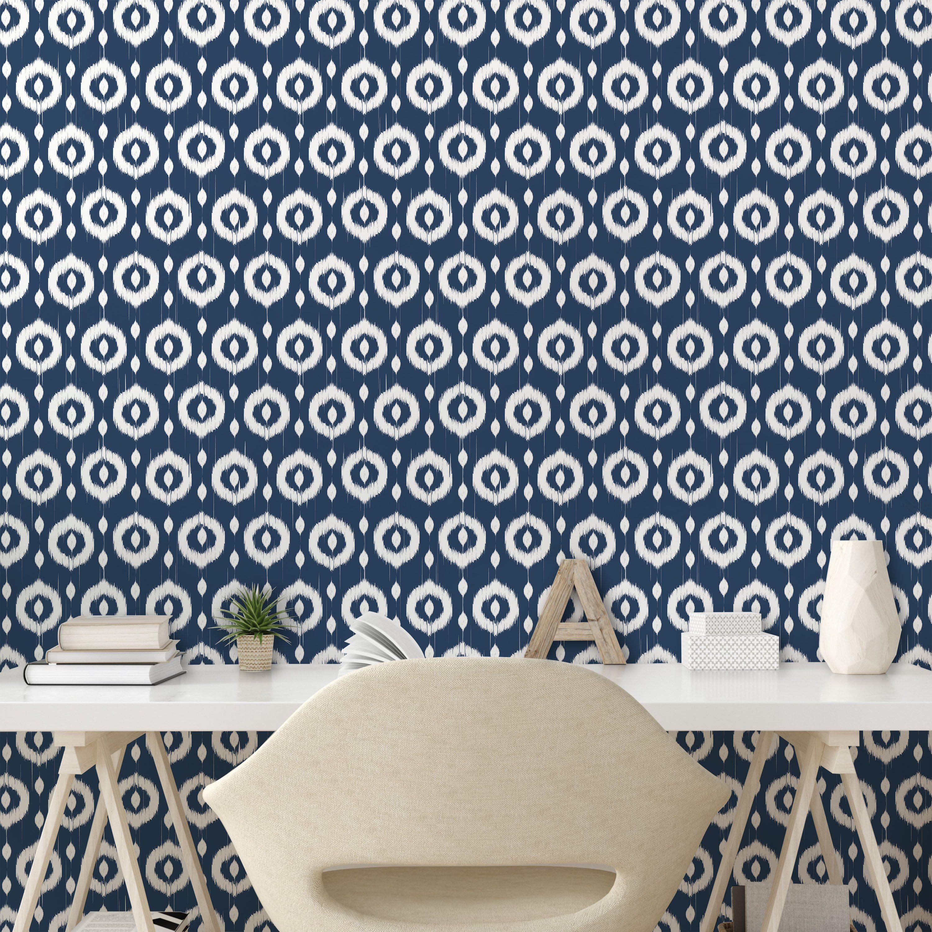 Abakuhaus Vinyltapete selbstklebendes Wohnzimmer Küchenakzent, Asian Kreis-Punkte Ikat