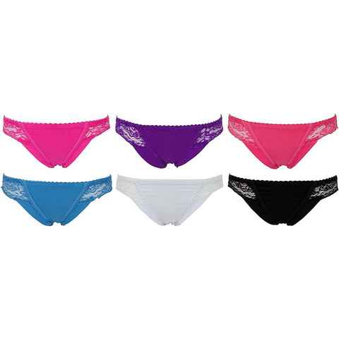 AvaMia Panty 6er Pack Pantys mit Spitze Uni Hotpants Hipster French Knickers Damen Teen 86486 (6er Set) 6er Pack Pantys mit Spitze Uni Hotpants Hipster French Knickers Damen Teen 86486
