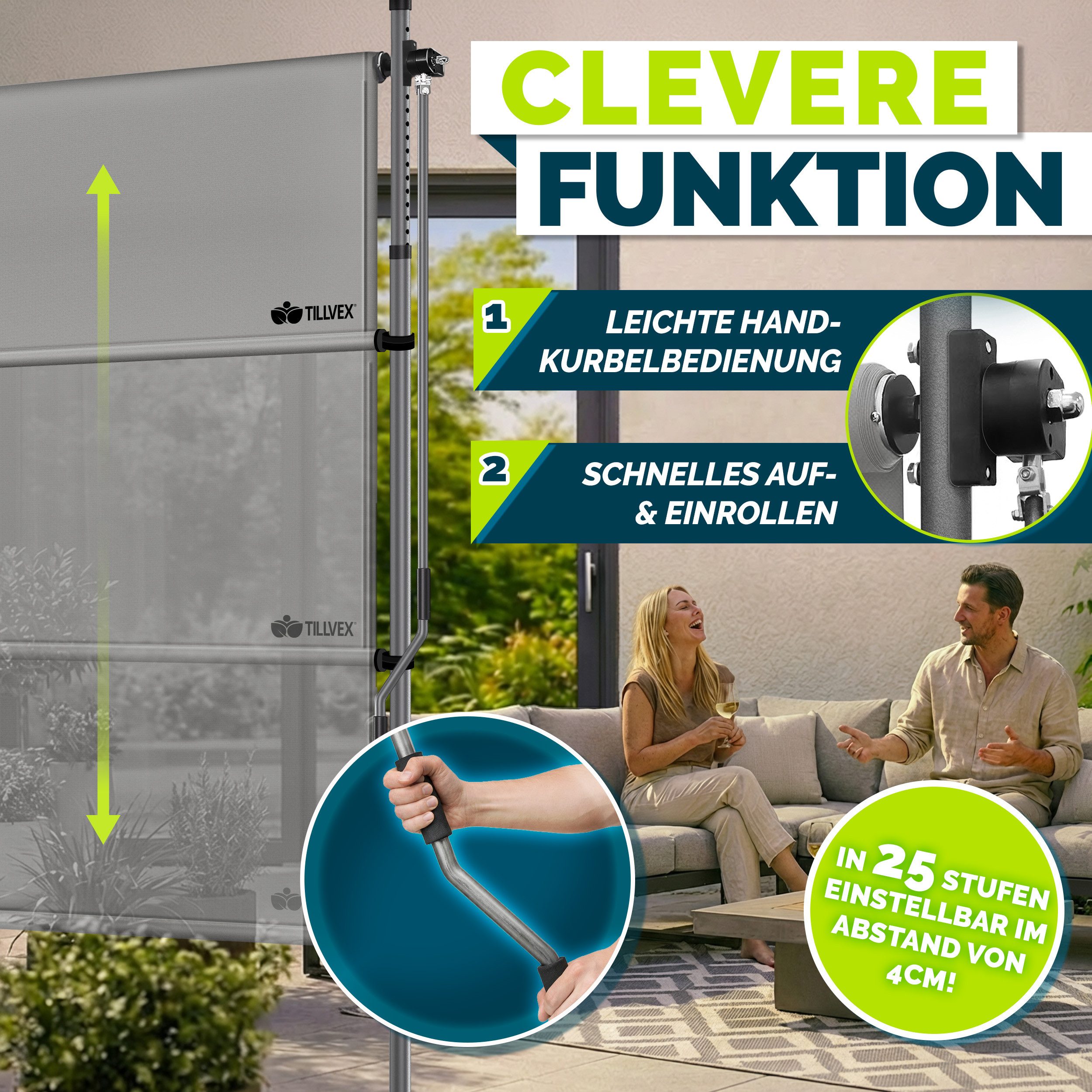 tillvex Klemmmarkise tillvex© Klemmmarkise Senkrechtmarkise Außen Balkon ohne Bohren (Sichtschutzrollo Terrasse Garten Wetterfest, Vertikalmarkise Sichtschutz A – Bild 5 von 5