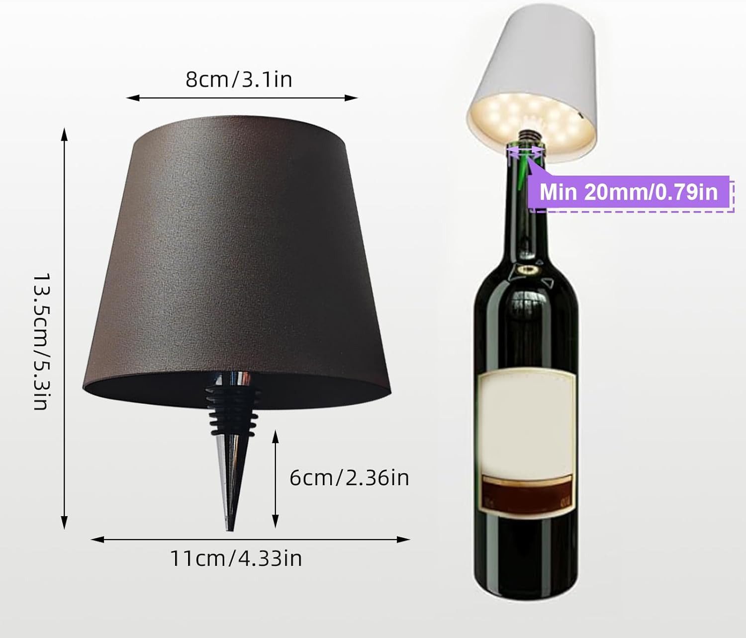 Realb2b LED Tischleuchte LED Flaschenlampe Aufsatz Touch Tischleuchte Flaschen Innen/Outdoor, LED Energiesparend Integriert, Weiß, Kabellos, wasserdicht, Touch- – Bild 5 von 5