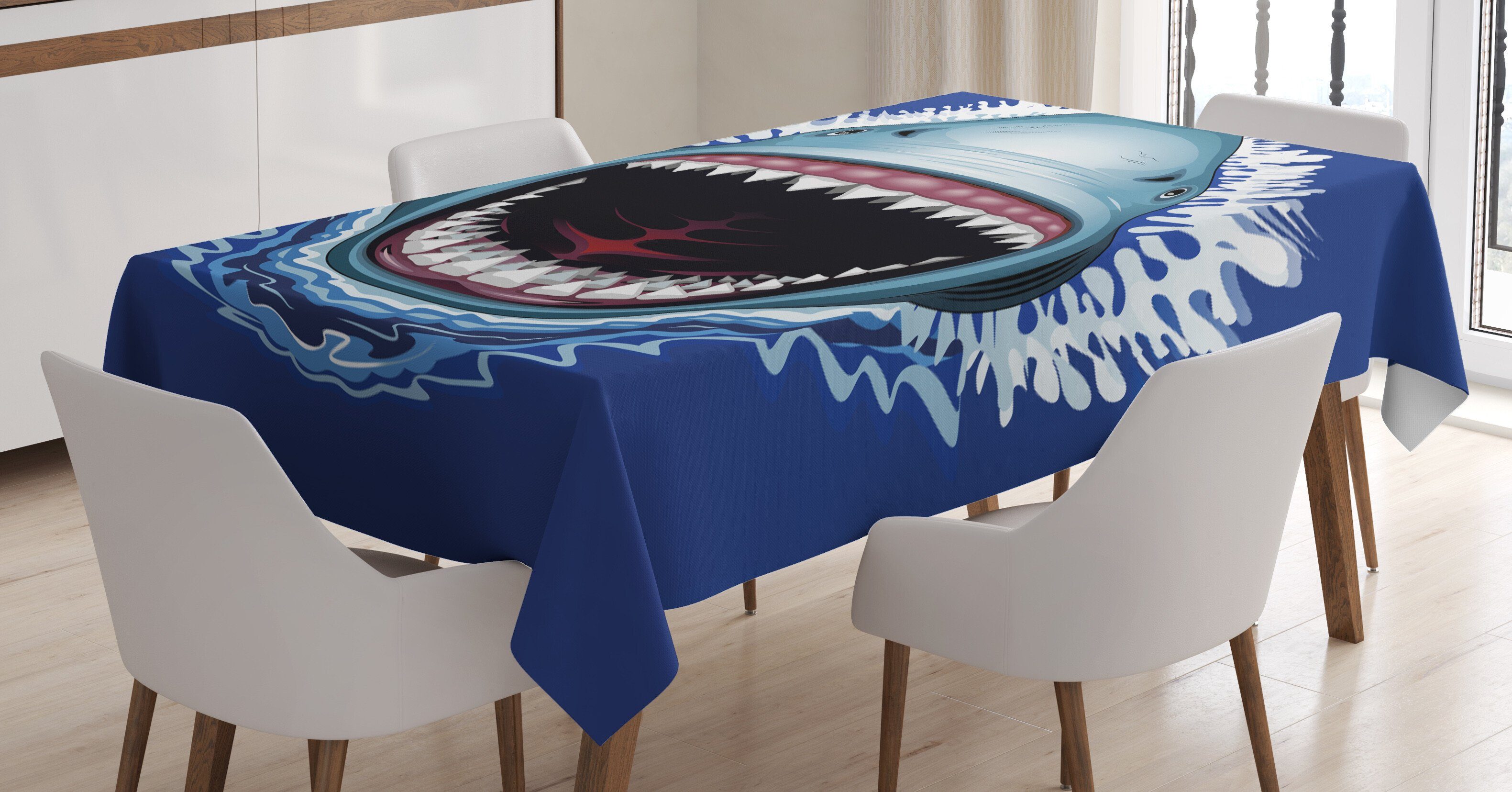 Farbfest Abakuhaus Bereich Klare den Farben, Für Open Tischdecke Waschbar Biss Außen Hai Mouth Angriff geeignet
