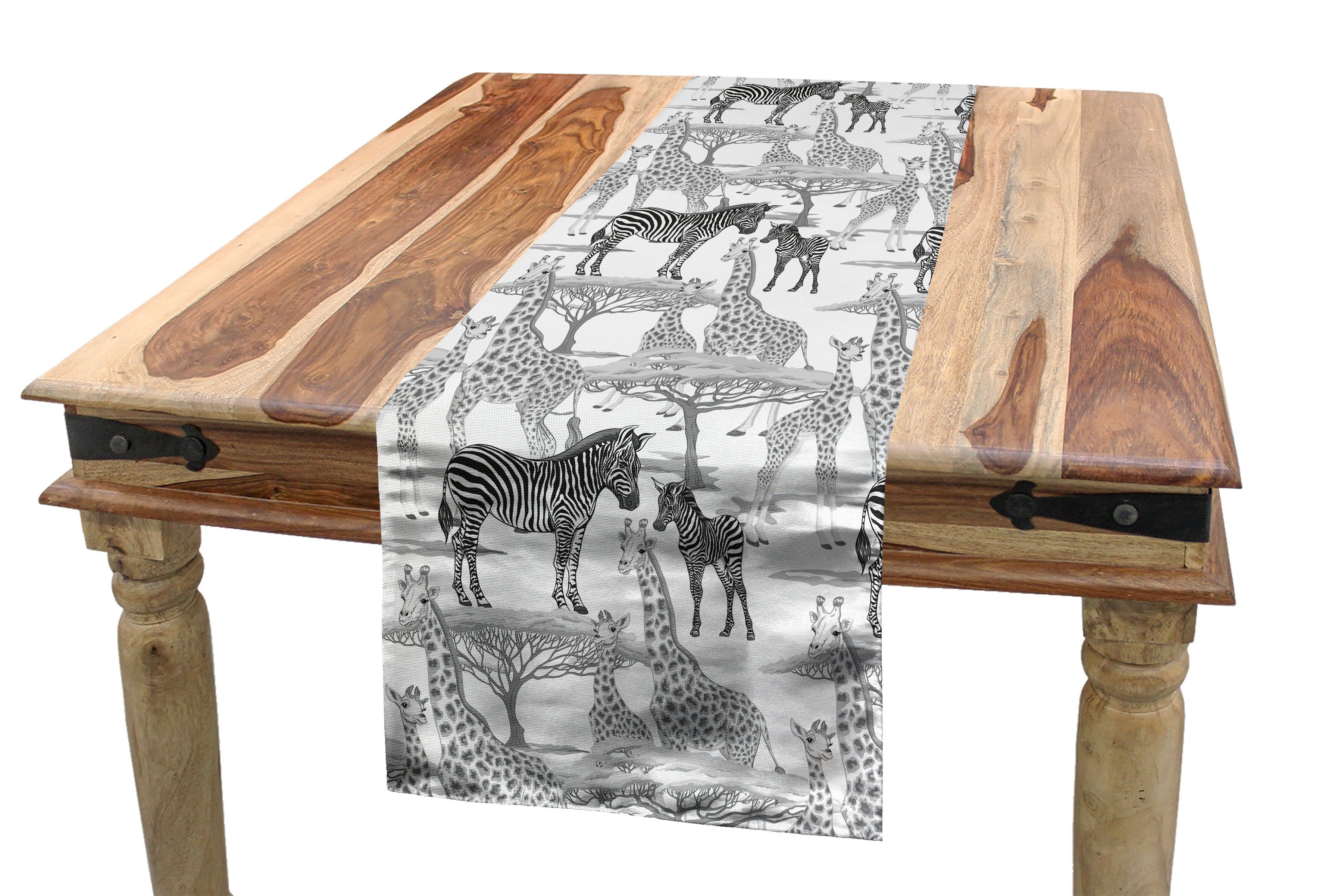 Abakuhaus Tischläufer Esszimmer Küche Rechteckiger Dekorativer Tischläufer, afrikanisch Zebras Giraffen und Bäume