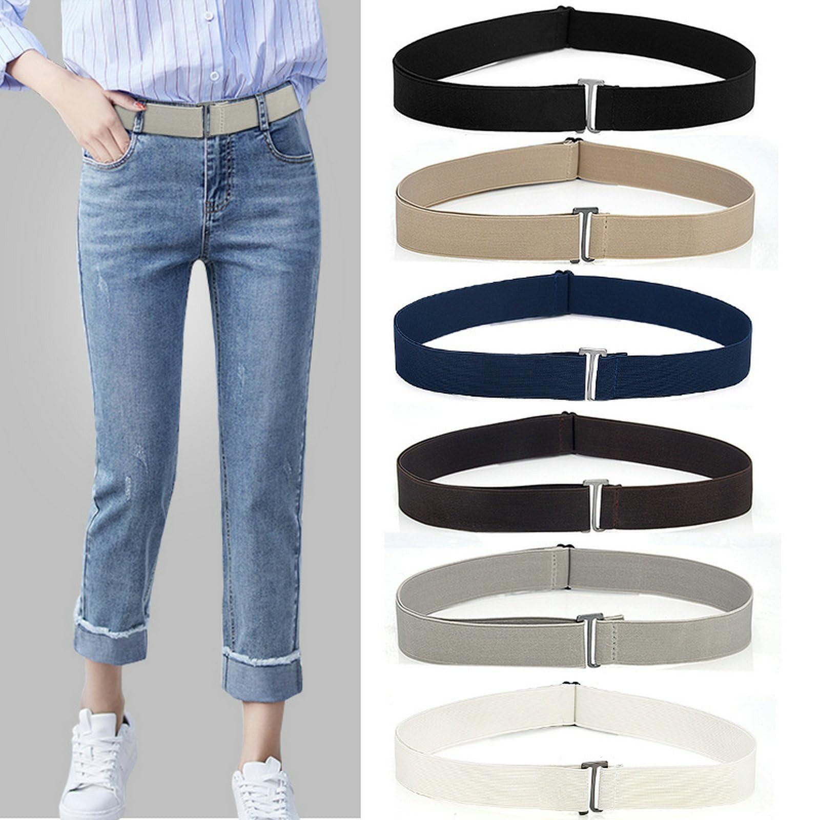 Zaewry Stretchgürtel Unsichtbarer elastischer Taillengürtel für Damen mit flacher Schnalle Schmuckgürte Optik für Kleid & Overall