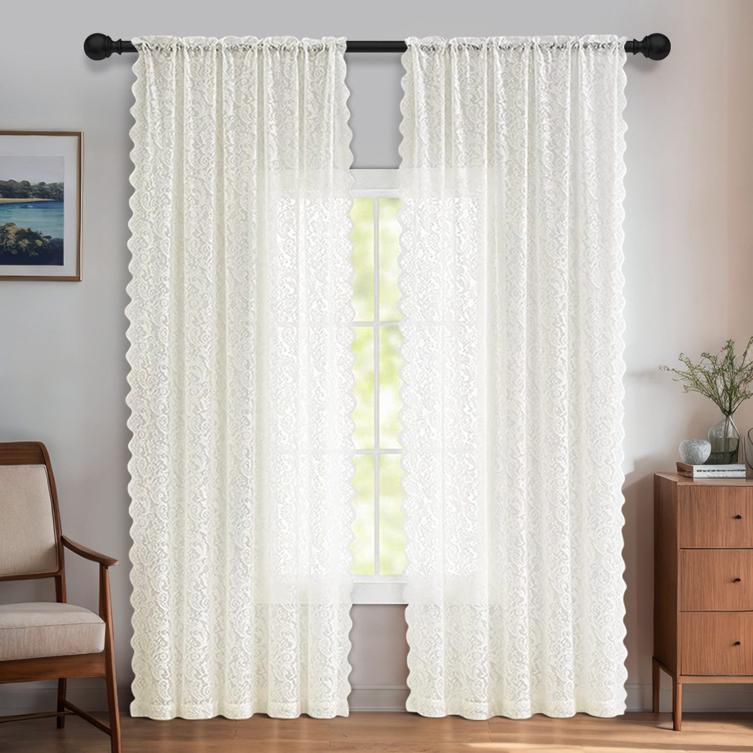 Refttenw Vorhang Spitzengardinen,Vintage-Blumenmuster lange Vorhänge günstig online kaufen