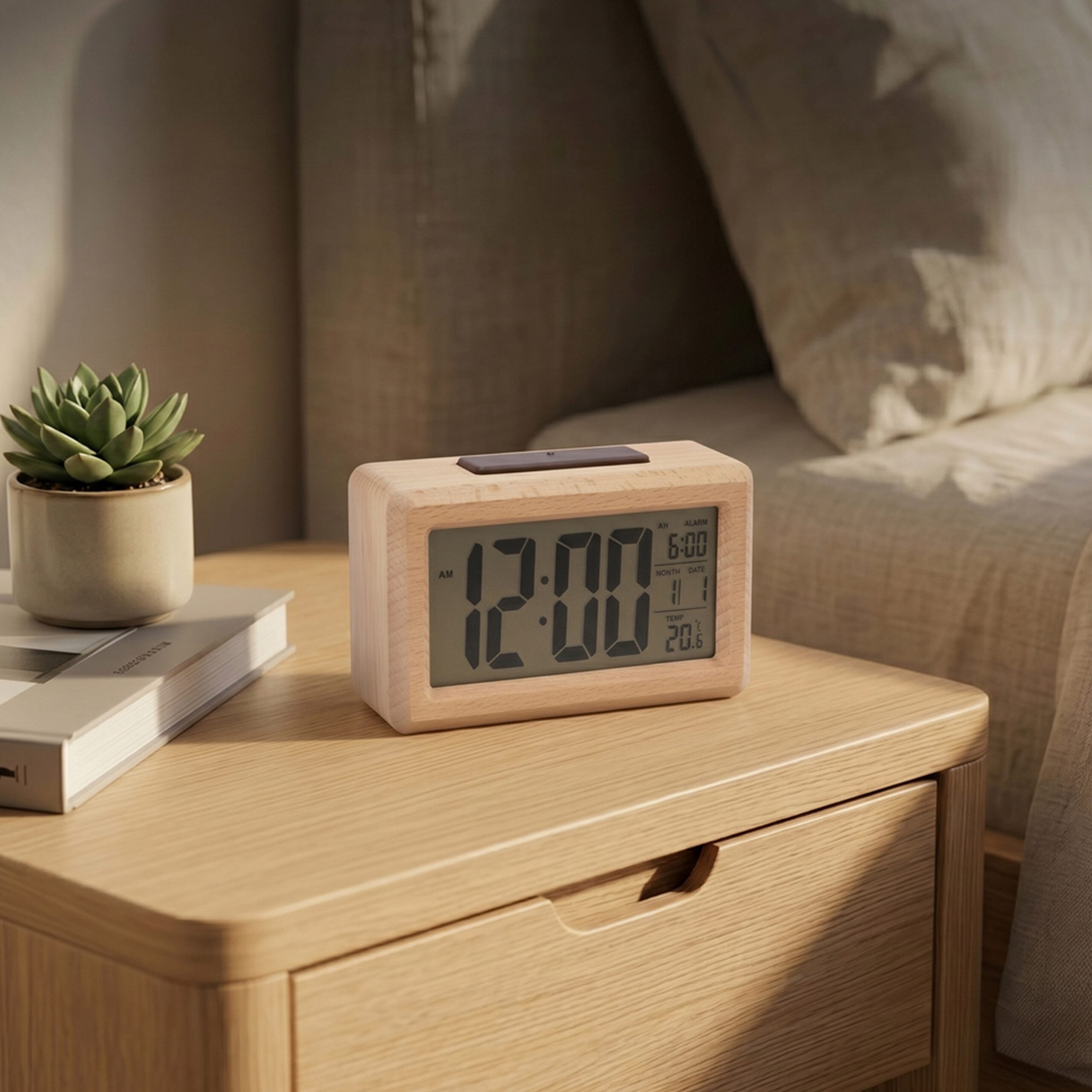 relaxdays Quarzwecker Digitaler Wecker aus Holz