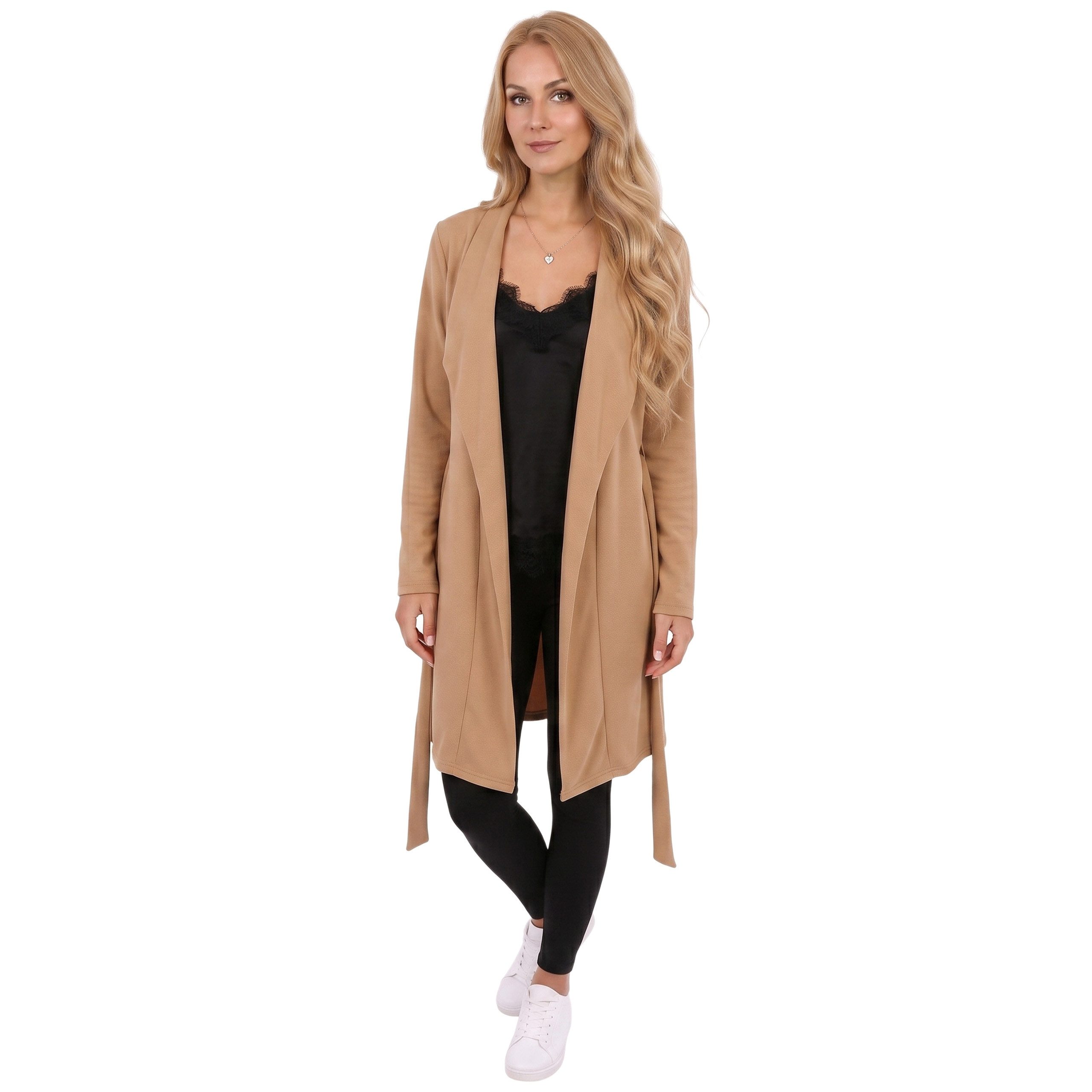 Sarcia.eu Cardigan Beiger GEBUNDENER Überwurf, Damen-Cardigan MIT GÜRTEL IM MANTELSCHNITT – Bild 3 von 5