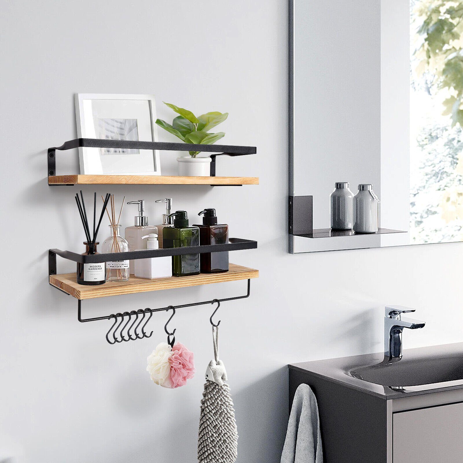 Holz Lichter Wandregal Schweberegal, Küchenregal, Badregal 2 Ebenen Wandboa günstig online kaufen