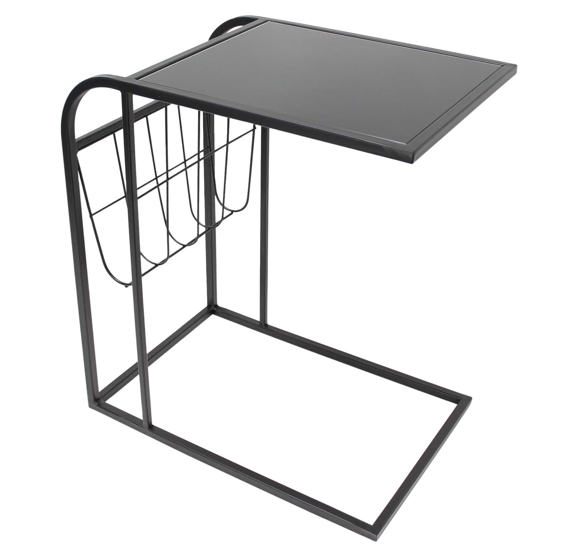 Dekoleidenschaft Beistelltisch "Industrial" aus Metall mit Glasplatte, schwarz, Zeitschriftenhalter, Sofatisch, Kaffeetisch, Couchtisch, Laptoptisch, Notebooktisch