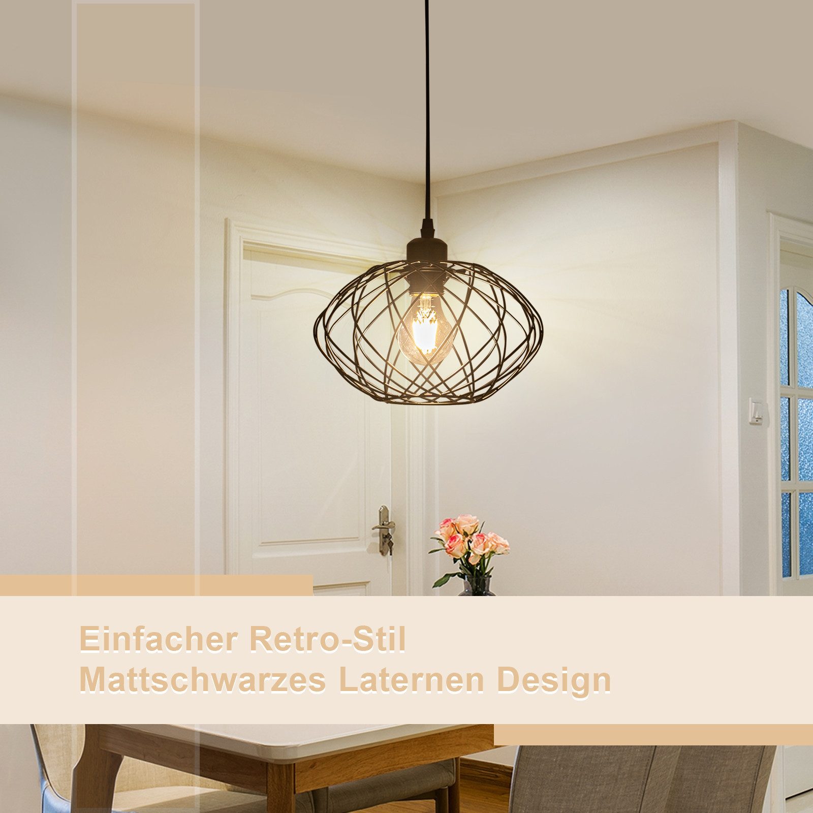 ZMH Pendelleuchte Esszimmer 120CM Schwarz Retro Käfig Gitter E27 Hängeleuchte Flur, ohne Leuchtmittel, Fliegende Untertasse, 1 Flammig Retro Esstischlampe Wohnz – Bild 4 von 5