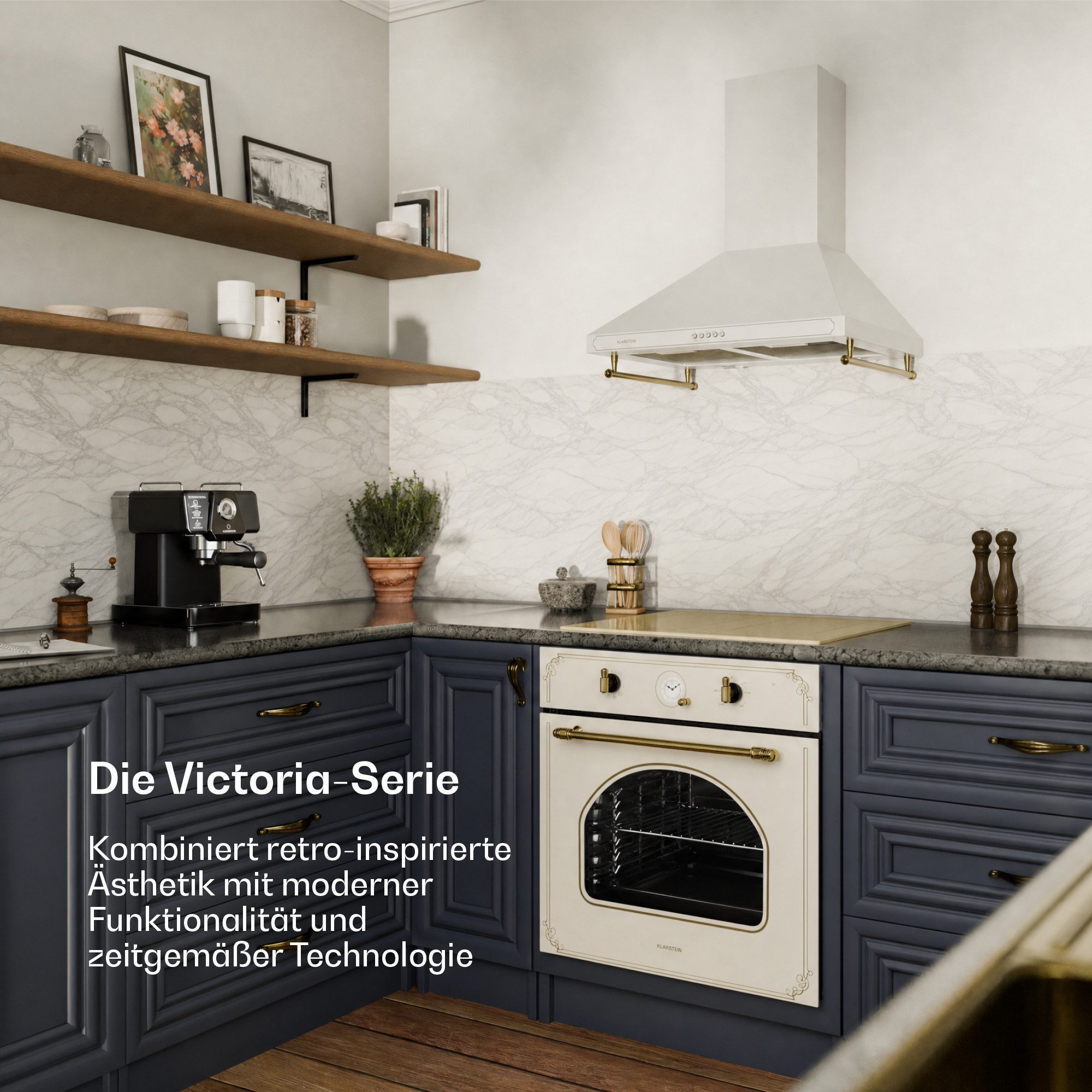 Klarstein Backofen Victoria Einbaubackofen Retro 70L 9 Funktionen 50-250°C A+ elfenbein Victoria, Backofen 70L mit Umluft Grill Auftauen & Drehregler 50-250°C