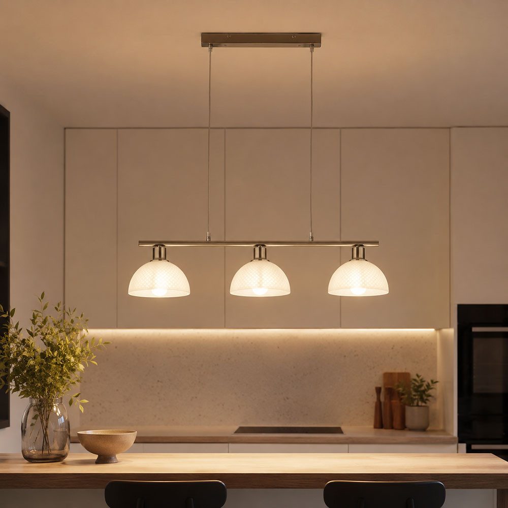 GLOBO LIGHTING Hängeleuchte, Leuchtmittel nicht inklusive, Pendelleuchte Hängeleuchte Metall Nickel matt Glas opal H 120 cm