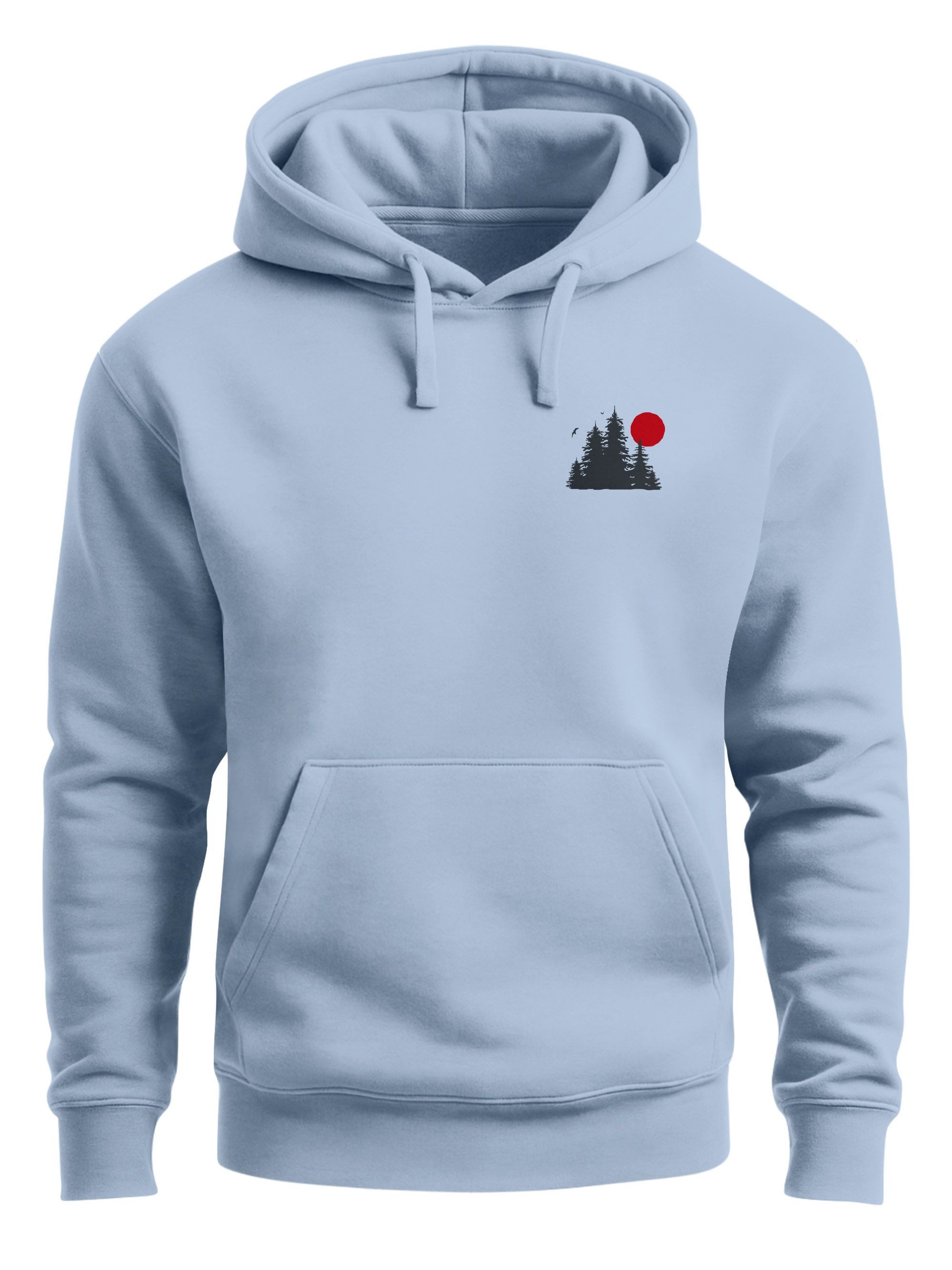 Hoodie Herren Hoodie Red Sun Forest Design Kapuzensweatshirt Brustlogo