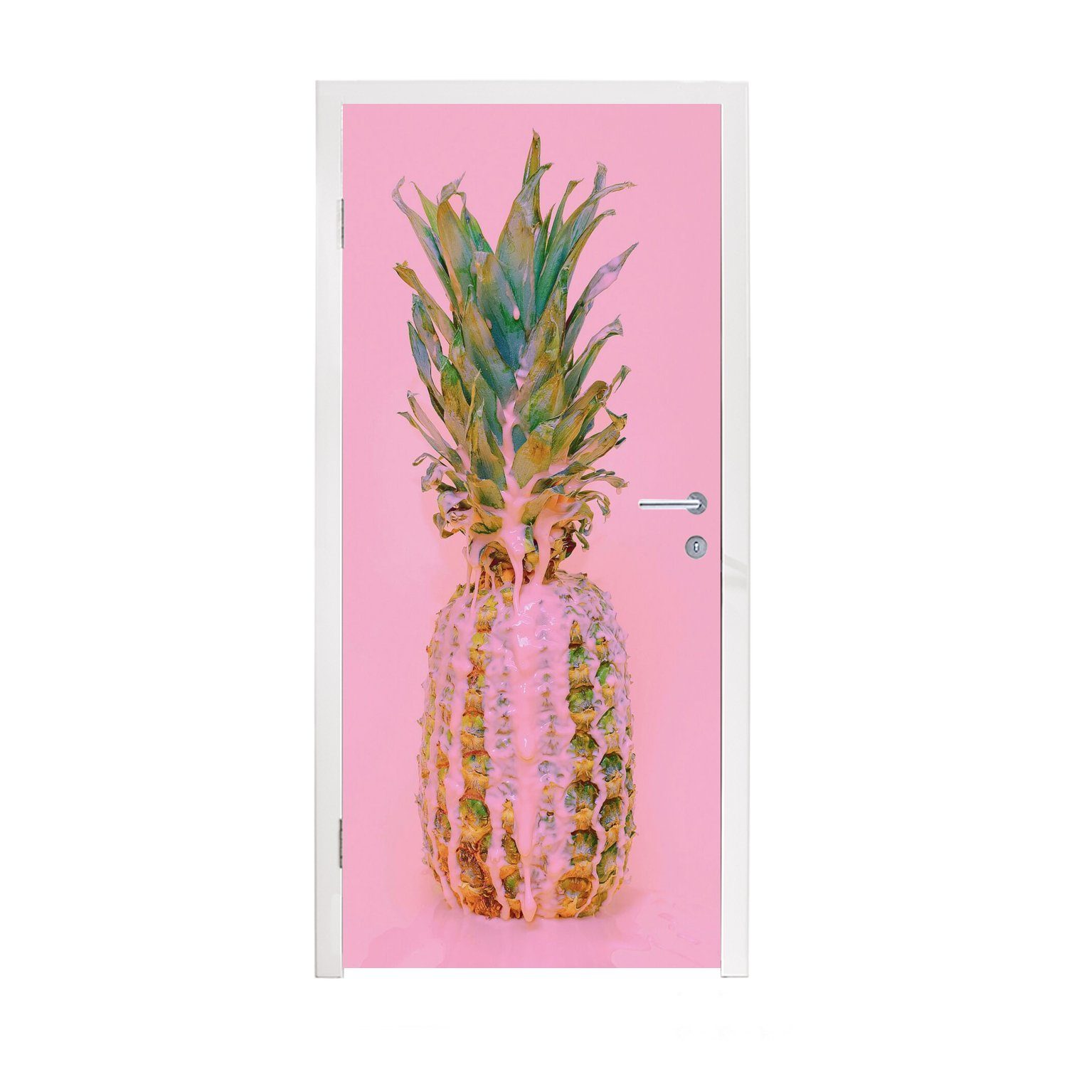 MuchoWow Türtapete Farbe - Ananas - Rosa - Sommer, Matt, bedruckt, (1 St), Fototapete für Tür, Türaufkleber, 75x205 cm