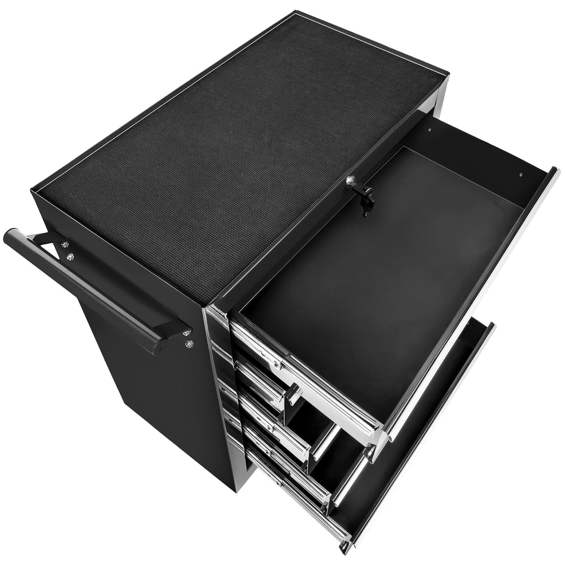 tectake Werkzeugwagen Werkstattwagen, Belastbarkeit 150 kg, zentrale, schwarz, (Werkzeugkoffer leer, in schwarz), 5 kugelgelagerte Schubladen mit Antirutschmatten, Rollen Ø 100 mm