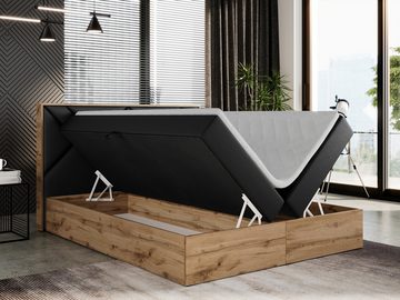 MKS MÖBEL Boxspringbett GUNAR, Doppelbett, Multipocket-Matratze und Topper, Eiche Holzrahmen