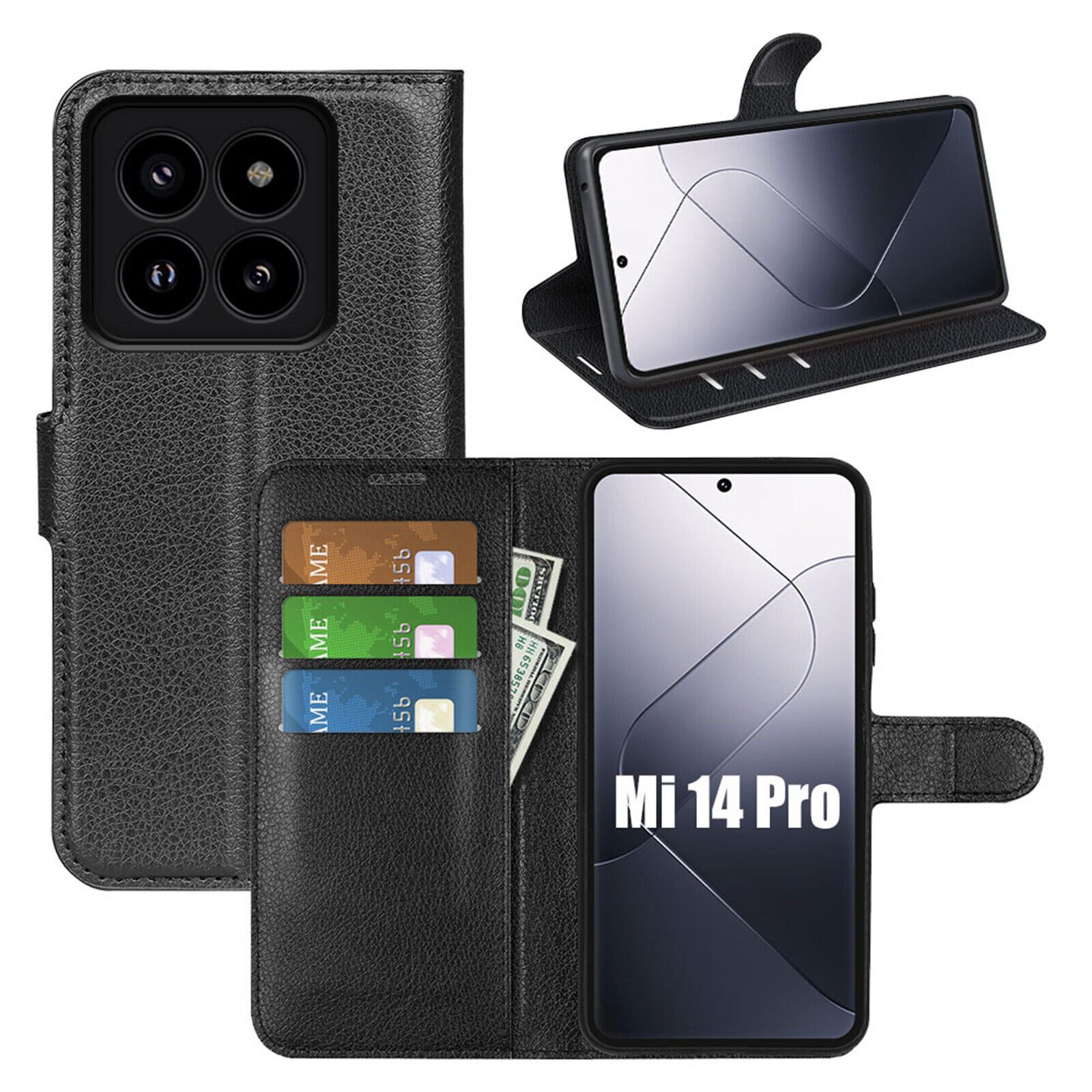 betterfon Handyhülle Handytasche für Xiaomi 14 Pro Klapphülle Schwarz, 3 Kartenfächer, Magnetverschluss & Standfunktion im Lederlook
