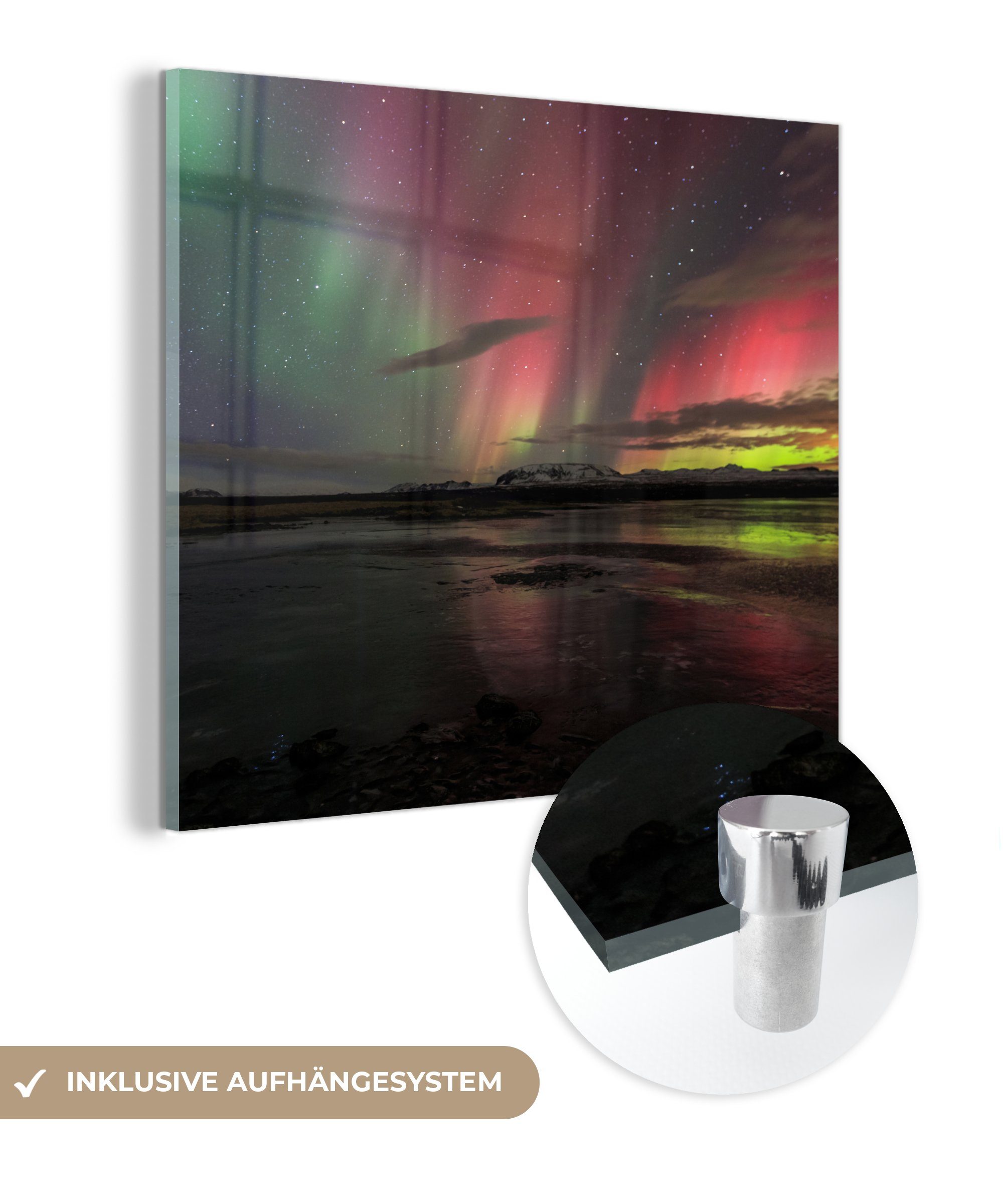 MuchoWow Acrylglasbild Nordlichter - Island - Farben, (1 St), Glasbilder - Bilder auf Glas Wandbild - Foto auf Glas - Wanddekoration bunt