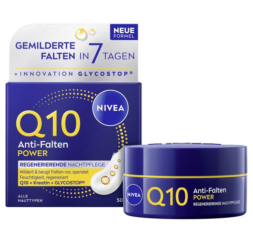 Nivea Nachtcreme Q10 ANTI-FALTEN NACHTPFLEGE, für das Gesicht, mit 24h Anti-Falten-Wirkung