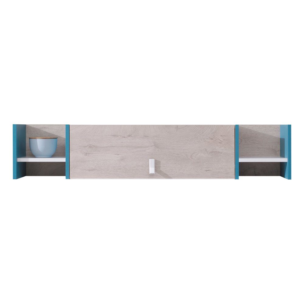 Lomadox Wandregal PITTSBURGH-133, Wandregal 125cm mit Klappe, weiß/Eiche/blau