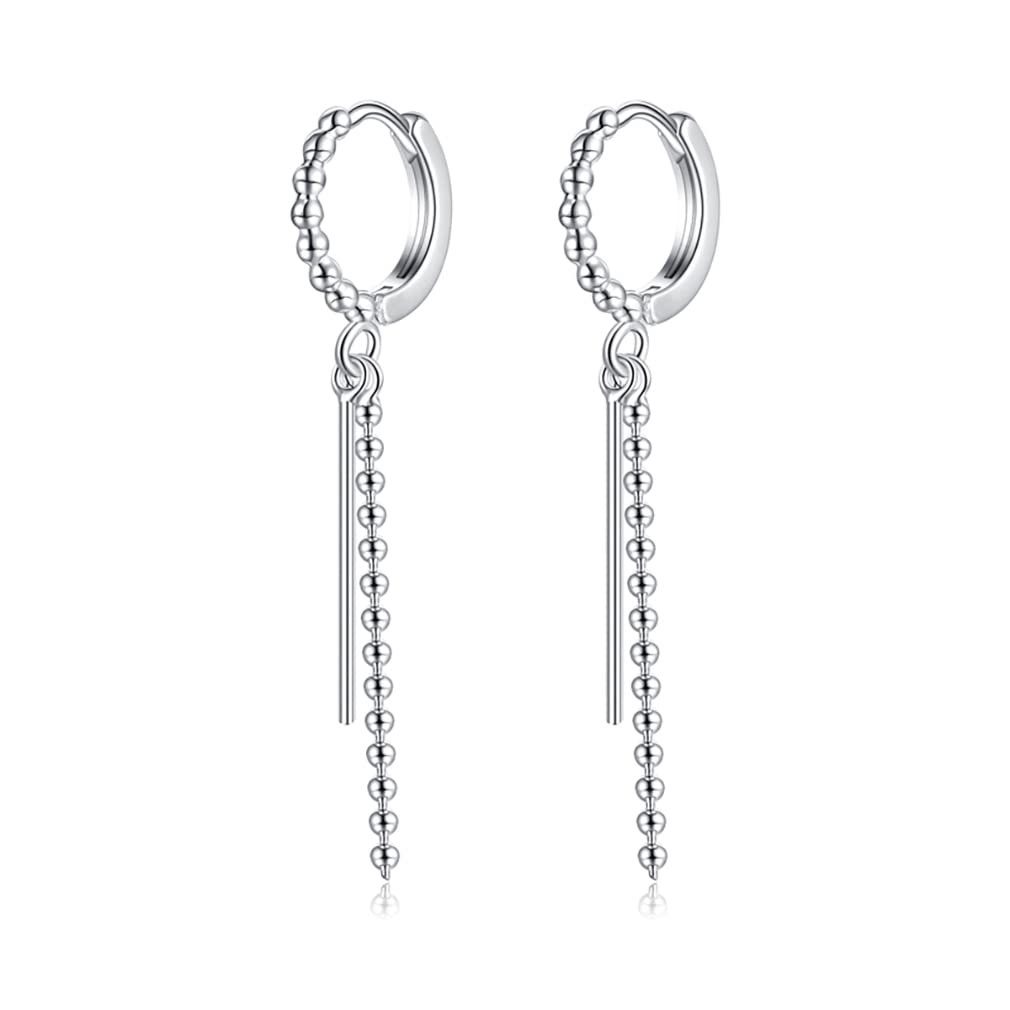 POCHUMIDUU Paar Ohrhänger Silberne Nadel-Perlen-Kugel-Reifen-Ohrringe (2-tlg., Minimalistische Bar Hoop Ohrringe baumeln), für Frauen Teenager Mädchen | Ohrhänger