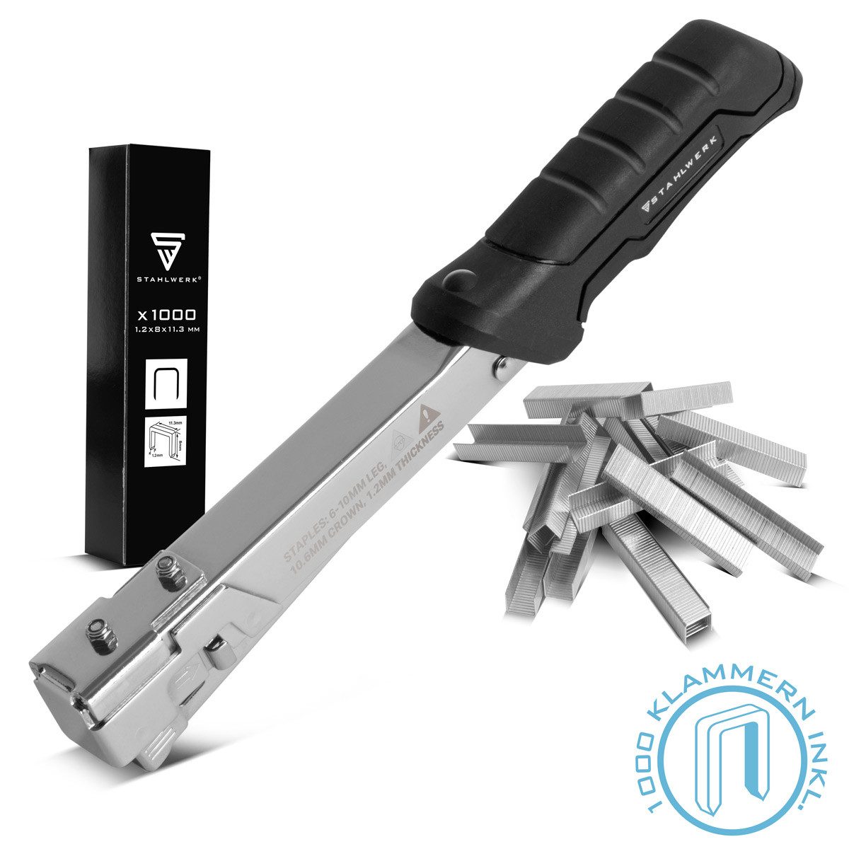 STAHLWERK Handtacker Hammertacker Schlagtacker Handtacker, (Packung, 1 tlg., Einzelgerät), inkl. Tackerklammern