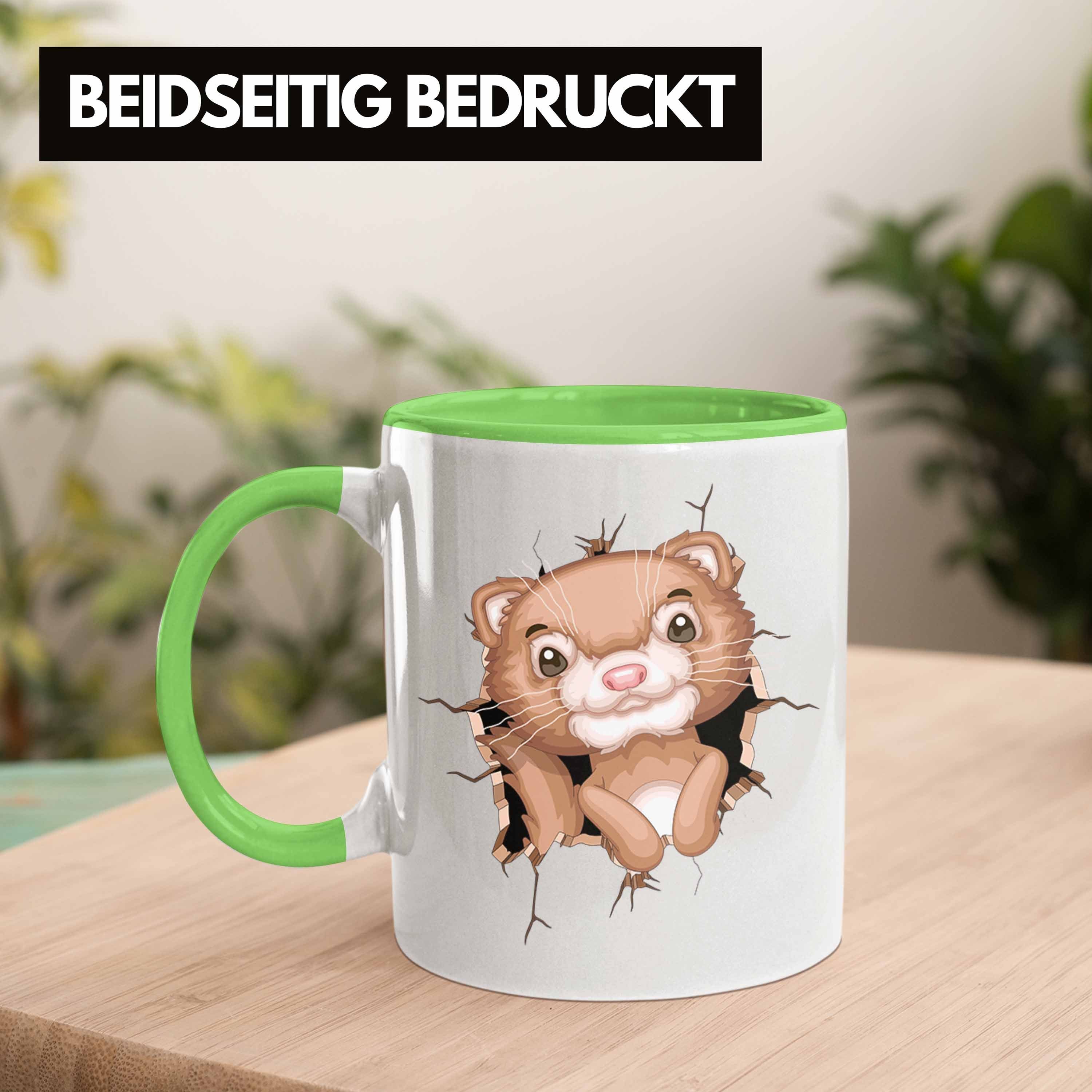 Trendation Tasse Otter 3D Grafik Tasse Grün Lustige Otter-Liebha Geschenkdidee Kaffee-Becher