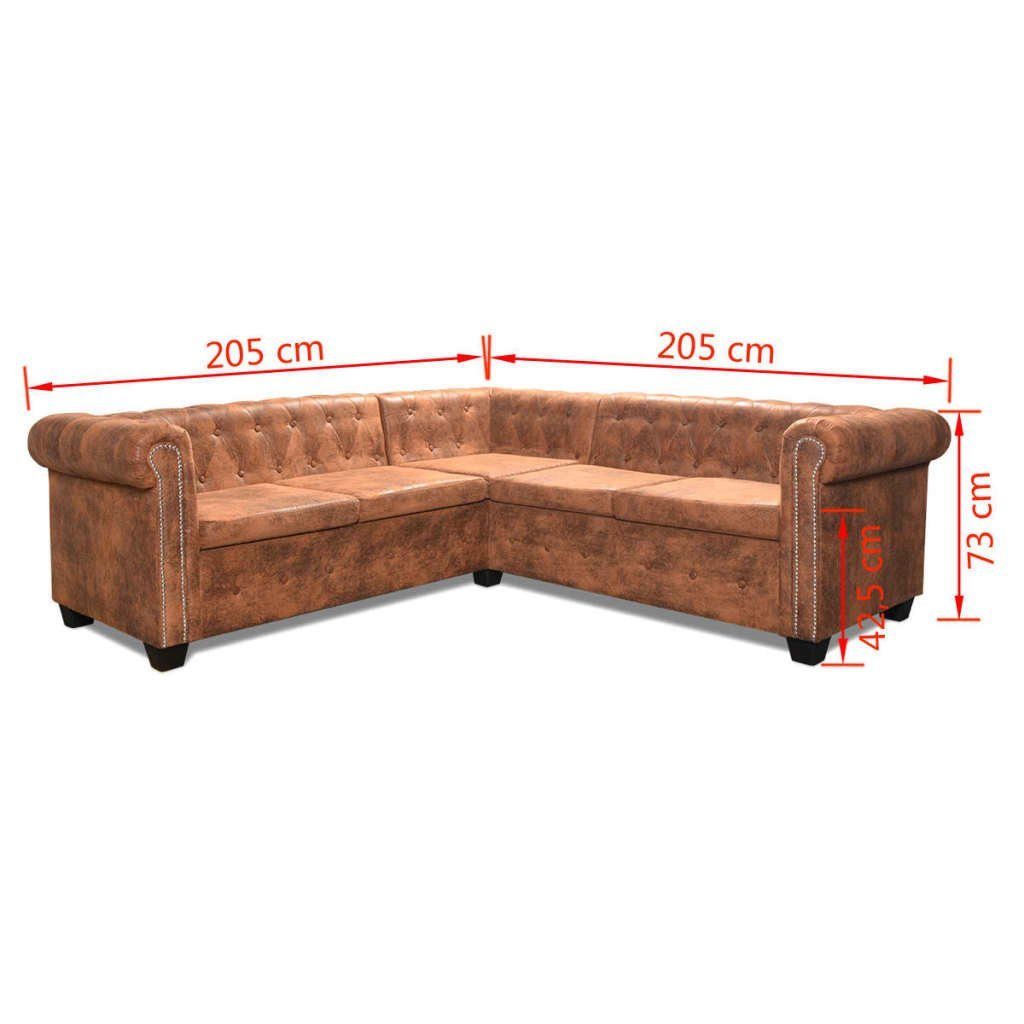 vidaXL Chesterfield Sofa Ecksofa Kunstleder Braun 5-Sitzer