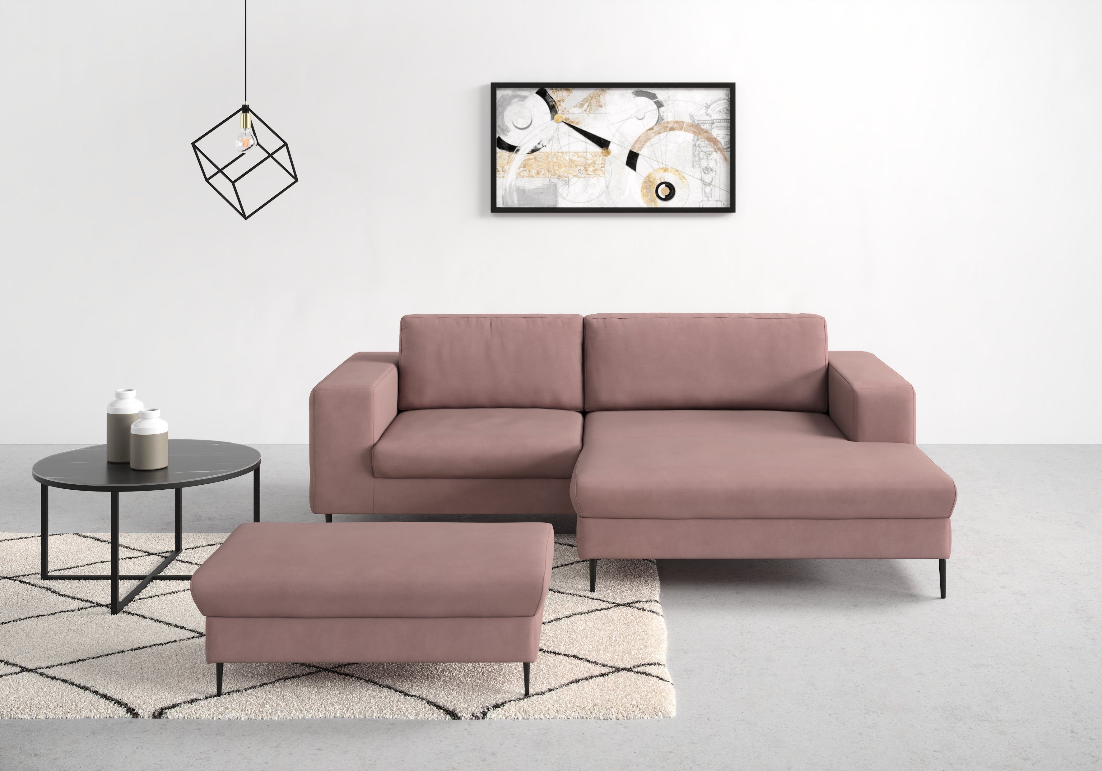 DOMO collection Ecksofa Modica kompakt und elegant, Breite 244, L-Form, moderne Optik mit extrabreiter Recamiere, auch in Cord