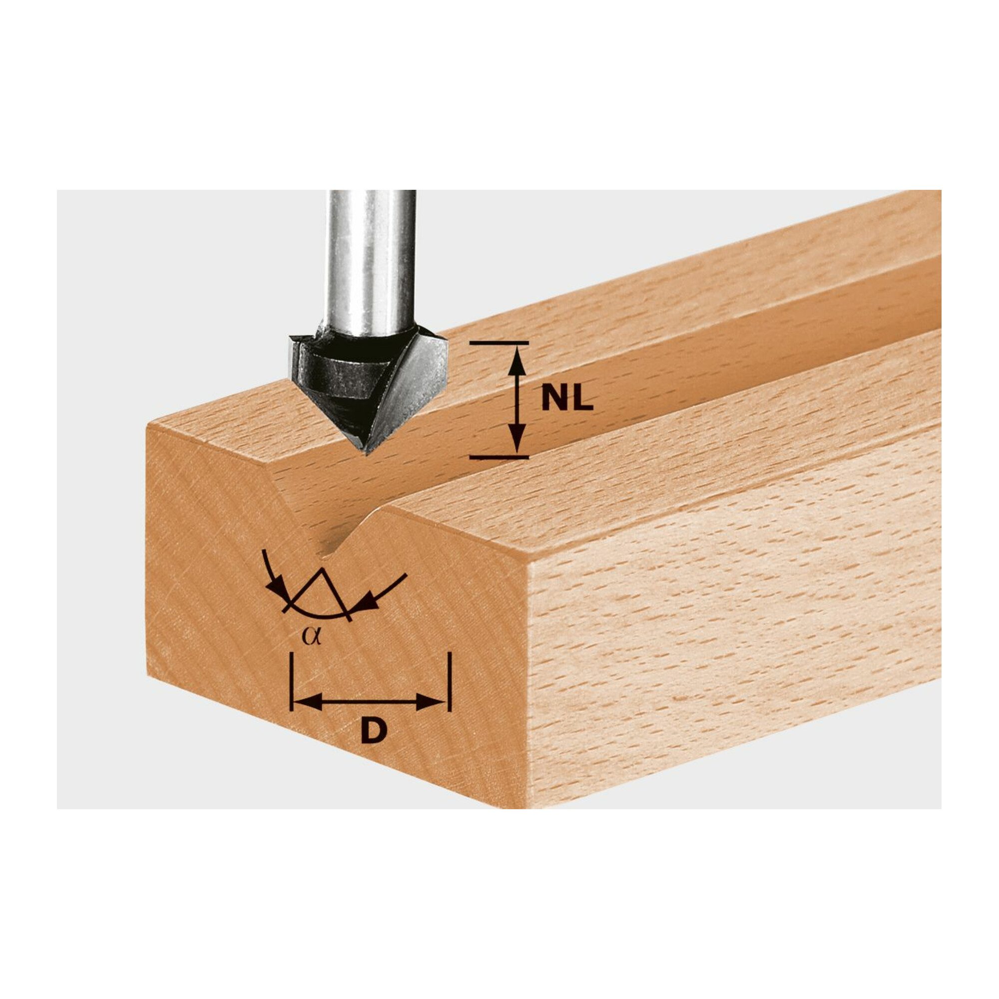 FESTOOL Abrundfräser Festool V-Nutfräser HS Schaft 8 mm HS S8 D14/7/90°