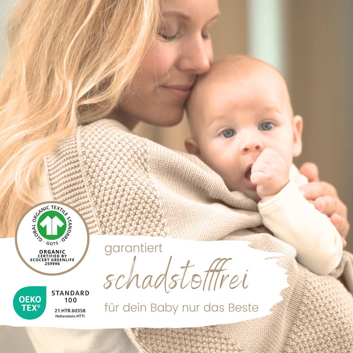 Babydecke DIKOS® Kuscheldecke Bordüre *100%* Bio Baumwolle, Geschenk zur Geburt, DIKOS, Strickdecke 75×100, Baby Erstausstattung Neugeborene, Babygeschenk