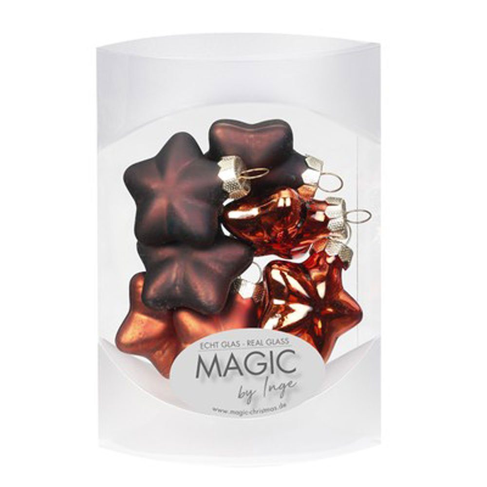 MAGIC by Inge Christbaumschmuck, Christbaumschmuck Sterne Glas 4cm Shiny Chestnut, 8 Stück
