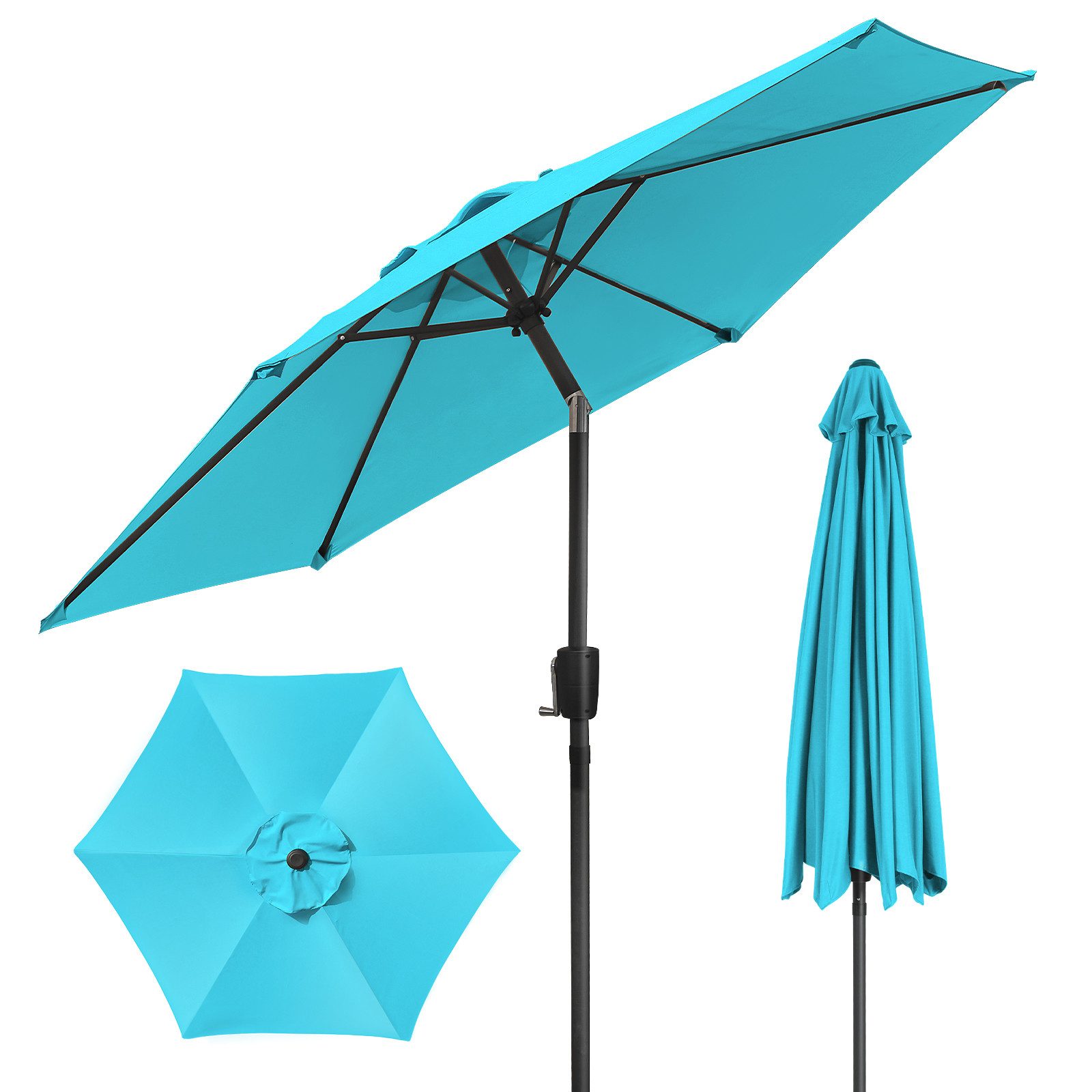 Puluomis Sonnenschirm Balkonschirm Gartenschirm Neigbar 225cm UPF 30+ mit Kurbel, rostschutzbeschichtet wasserdicht