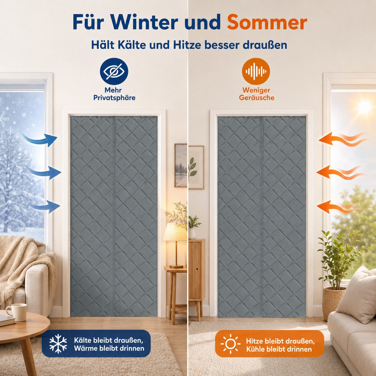 LMaxhome Türvorhang Thermovorhang ohne Bohren, Magnetisch, Kälteschutz, Hitzeschutz, Grau, 3-lagiges Oxford, Wärmeschutzvorhang, winddicht, für Haustür & Balkon – Bild 5 von 5