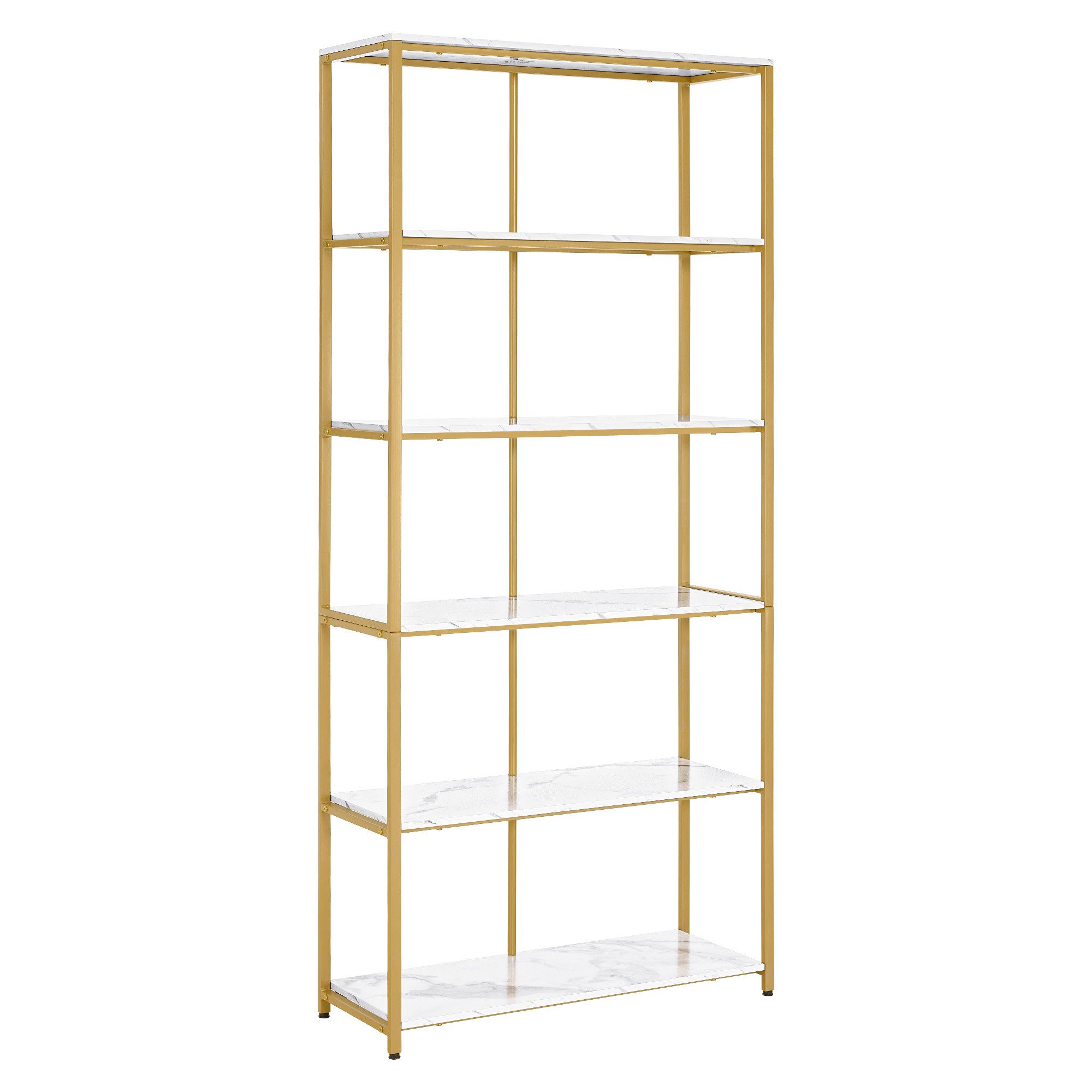 Barberpub Bücherregal BarberPub Bücherregal, Standregal mit 5 Ebenen, Büroregal, 5166, mit Metallrahmen, Marmor-Weiß, 30x80x180cm