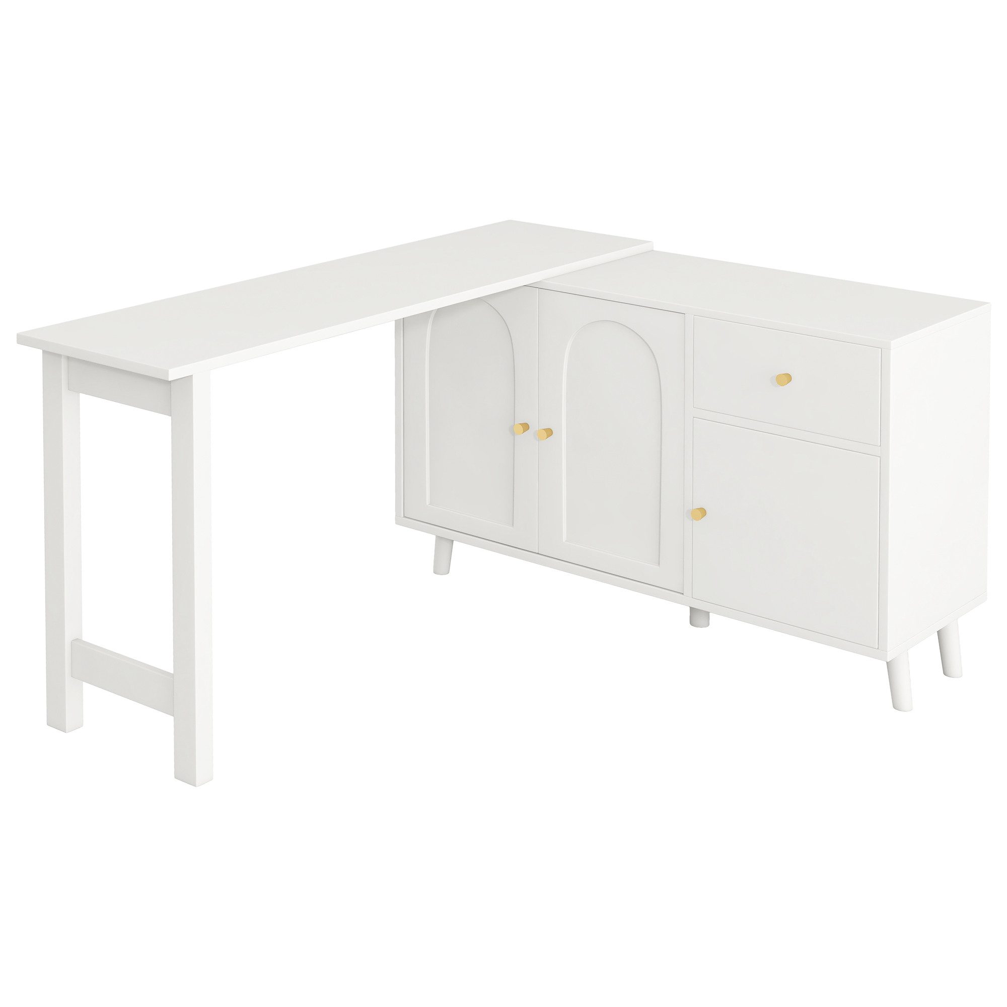Flieks Kommode mit 360° drehbar Schreibtisch Weiß (2 St), 2 in 1 Sideboard & Computertisch Mehrzweckschrank mit Schubladen – Bild 5 von 5