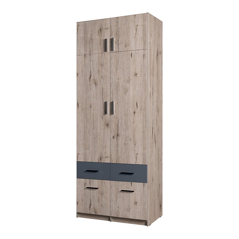 Lomadox Kleiderschrank SELAWIK-166 Schlafzimmerschrank mit Aufsatz, Eiche mit graphit, ca. 92/238/54cm