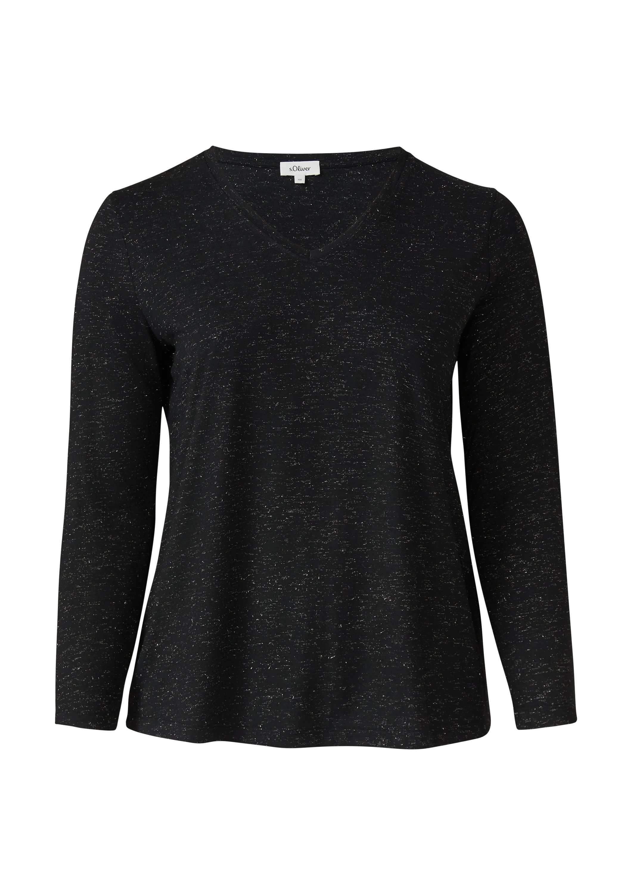 s.Oliver Langarmshirt T-Shirt Longsleeve mit V-Ausschnitt und Glitzergarn