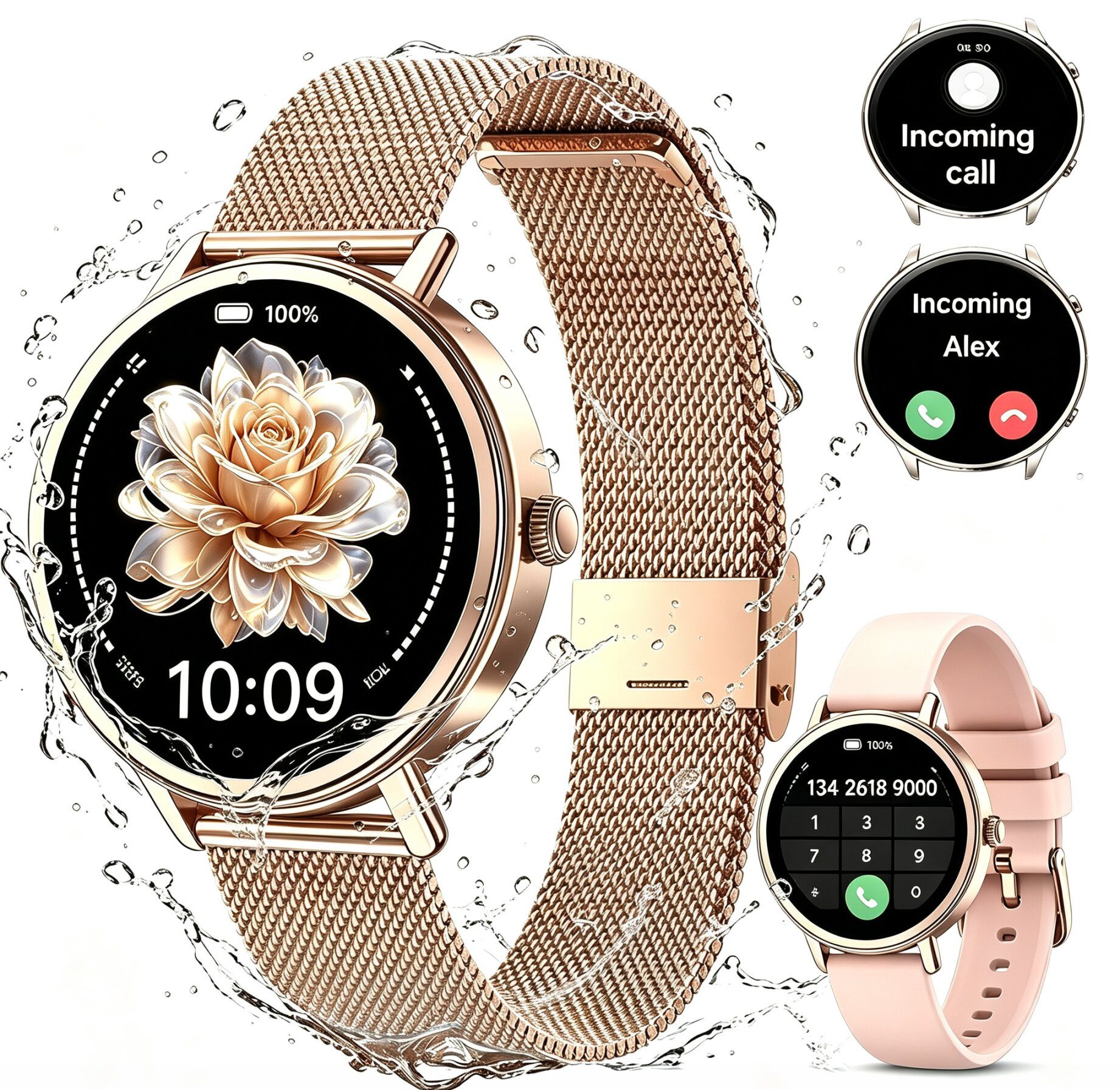 blackview Smartwatch Damen, Neues Fitness Uhr mit Anrufe, Puls, Pulsmesser, SpO2 Smartwatch (4 cm/1.26 Zoll, iOS/Android), Schlafüberwachung,Stress-, IP68 Wasserdicht,Smartwatch für Android IOS