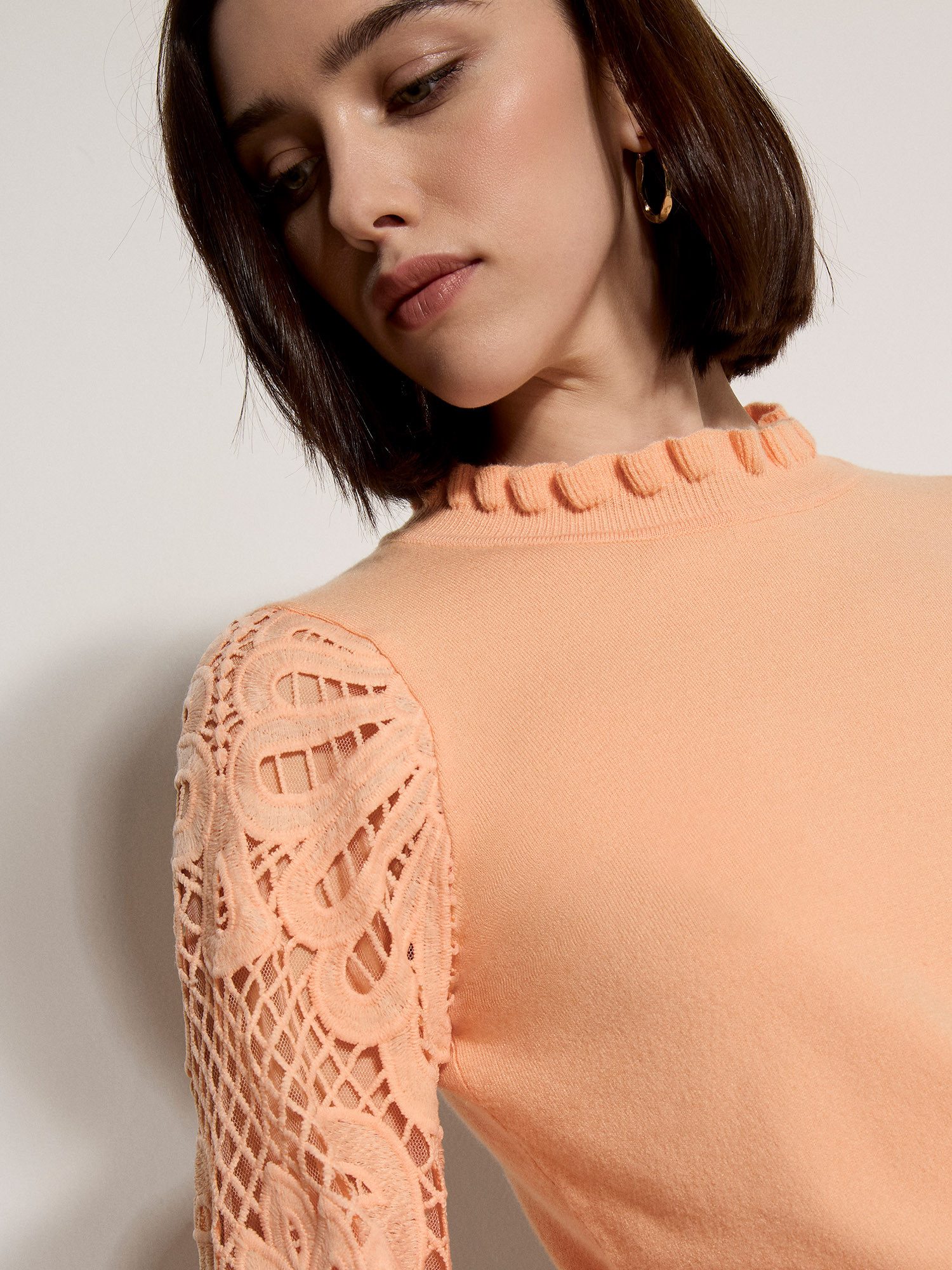 Apricot Rundhalspullover Mesh-Pullover aus Spitze