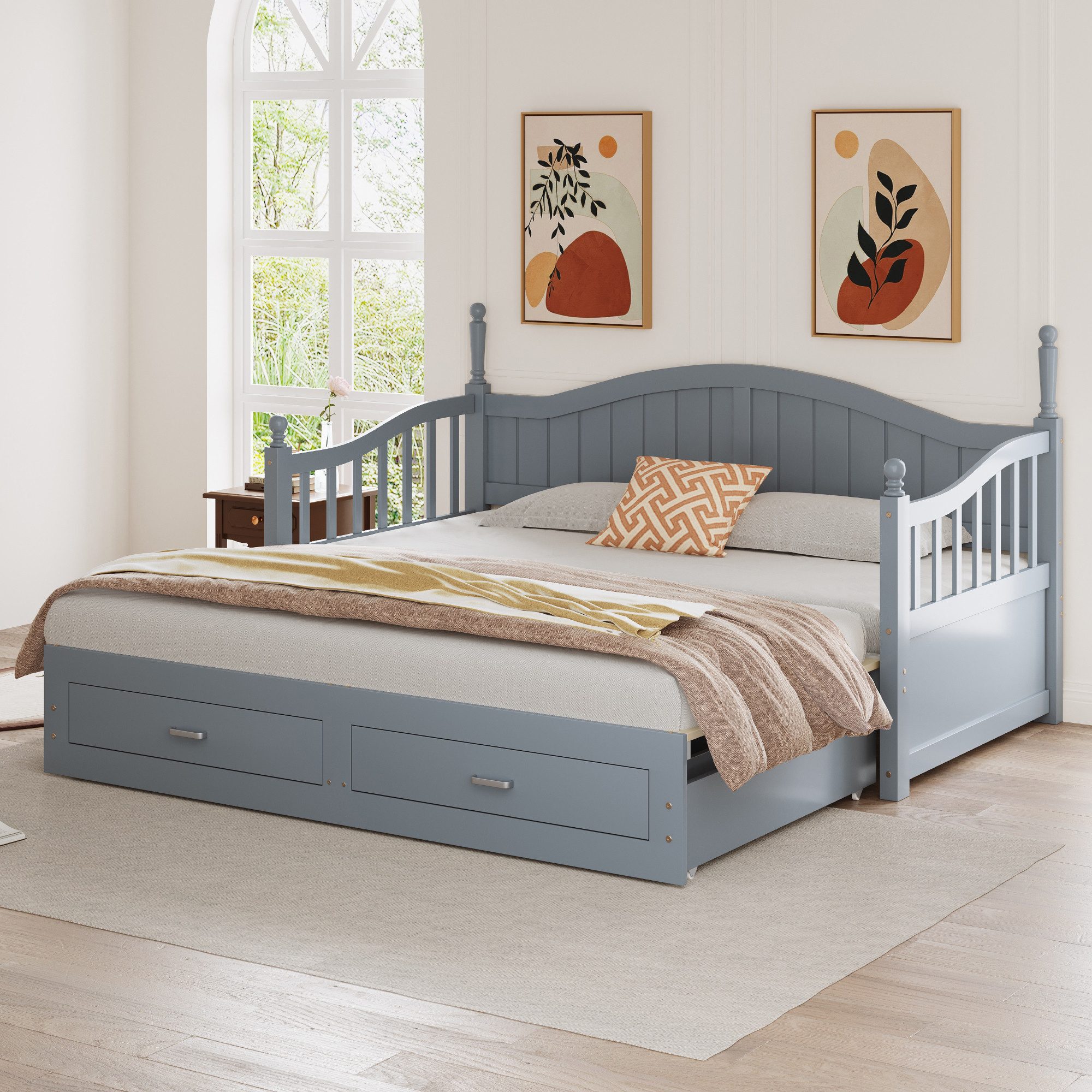 Flieks Daybett, Holzbett Kinderbett mit Ausziehbett günstig online kaufen