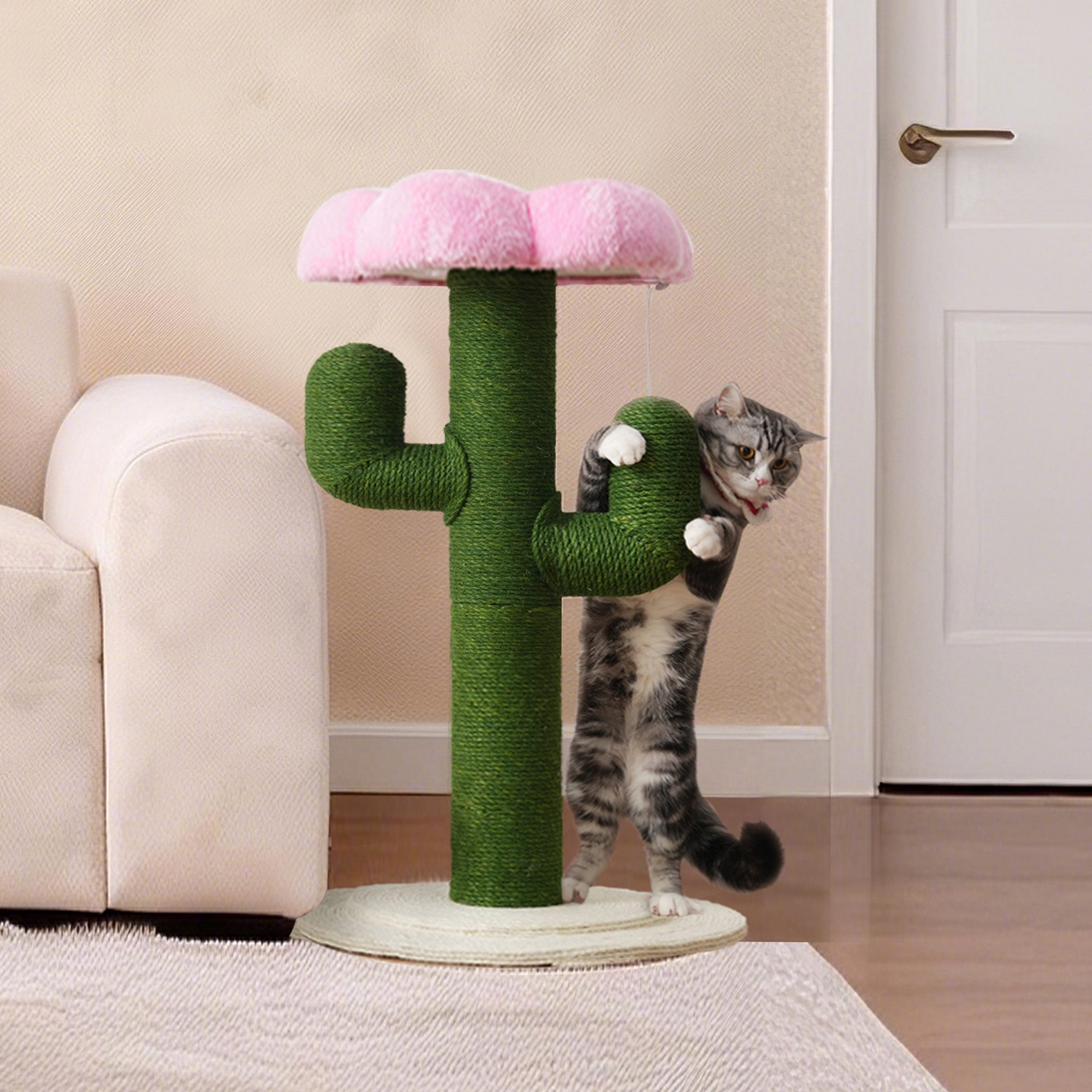 Odikalo Kratzbaum Katzenkratzsäule grün-Design Kratzbaum, Kratzbaum in Kaktusform mit verdickten Sisalstämmen und Kippschutz
