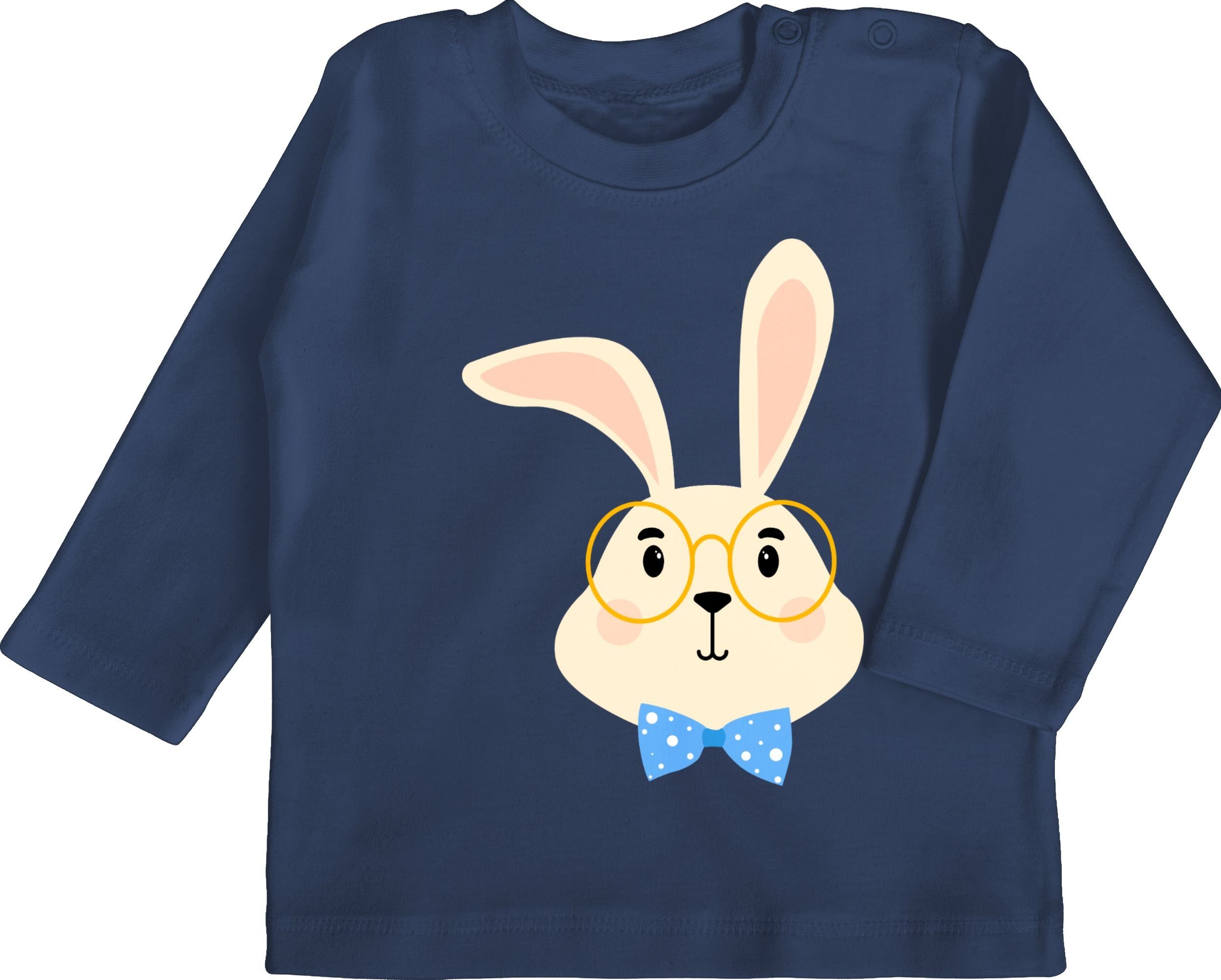 Süßer 1 Baby Brille Fliege Print Hase T-Shirt Navy Shirtracer Blau und mit Animal Tiermotiv