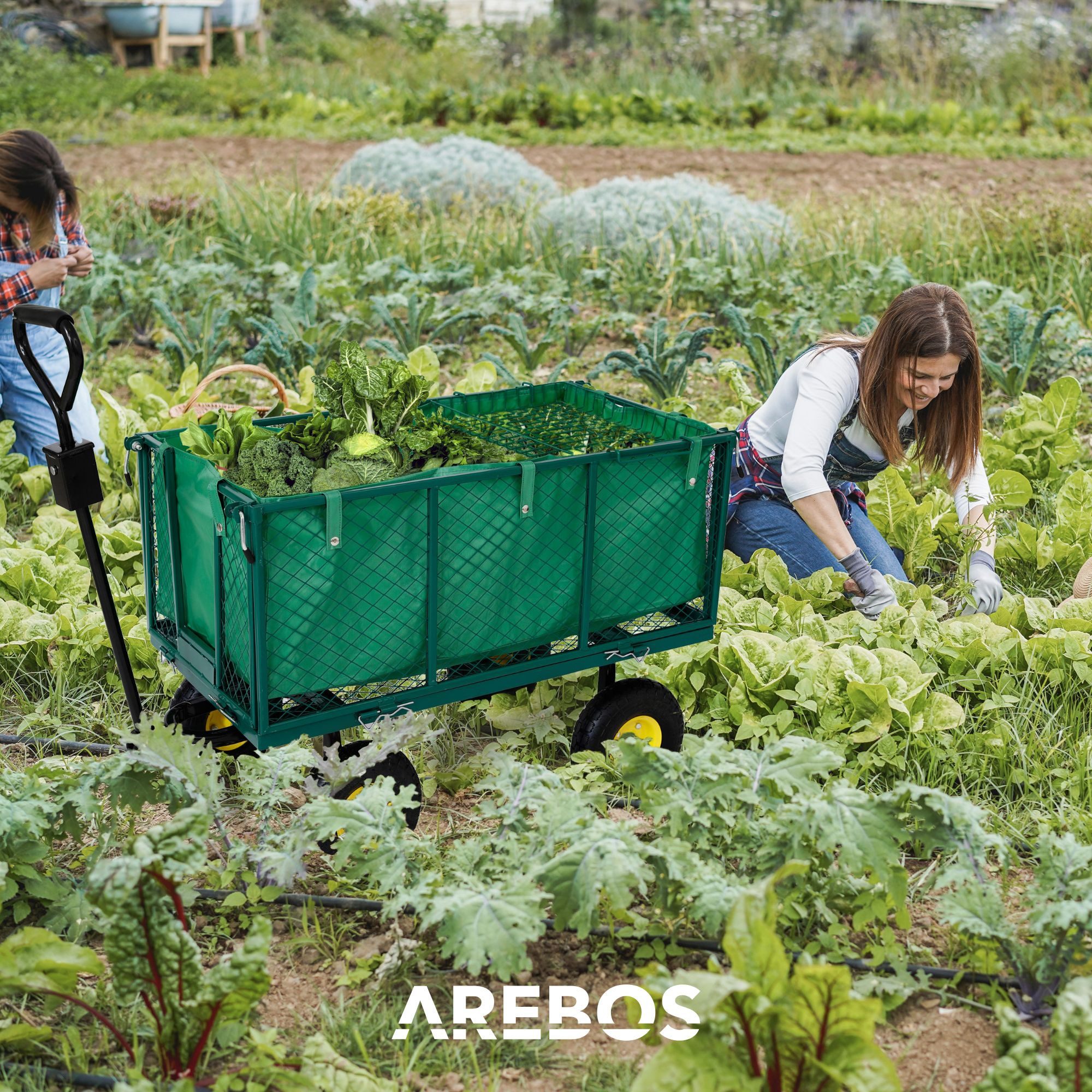 Arebos Bollerwagen Gartenwagen Profilreifen 550 kg belastbar inkl. Handgriff & Deichsel, Ladevolumen: 98 x 51 x 40 cm (ca. 170 L)