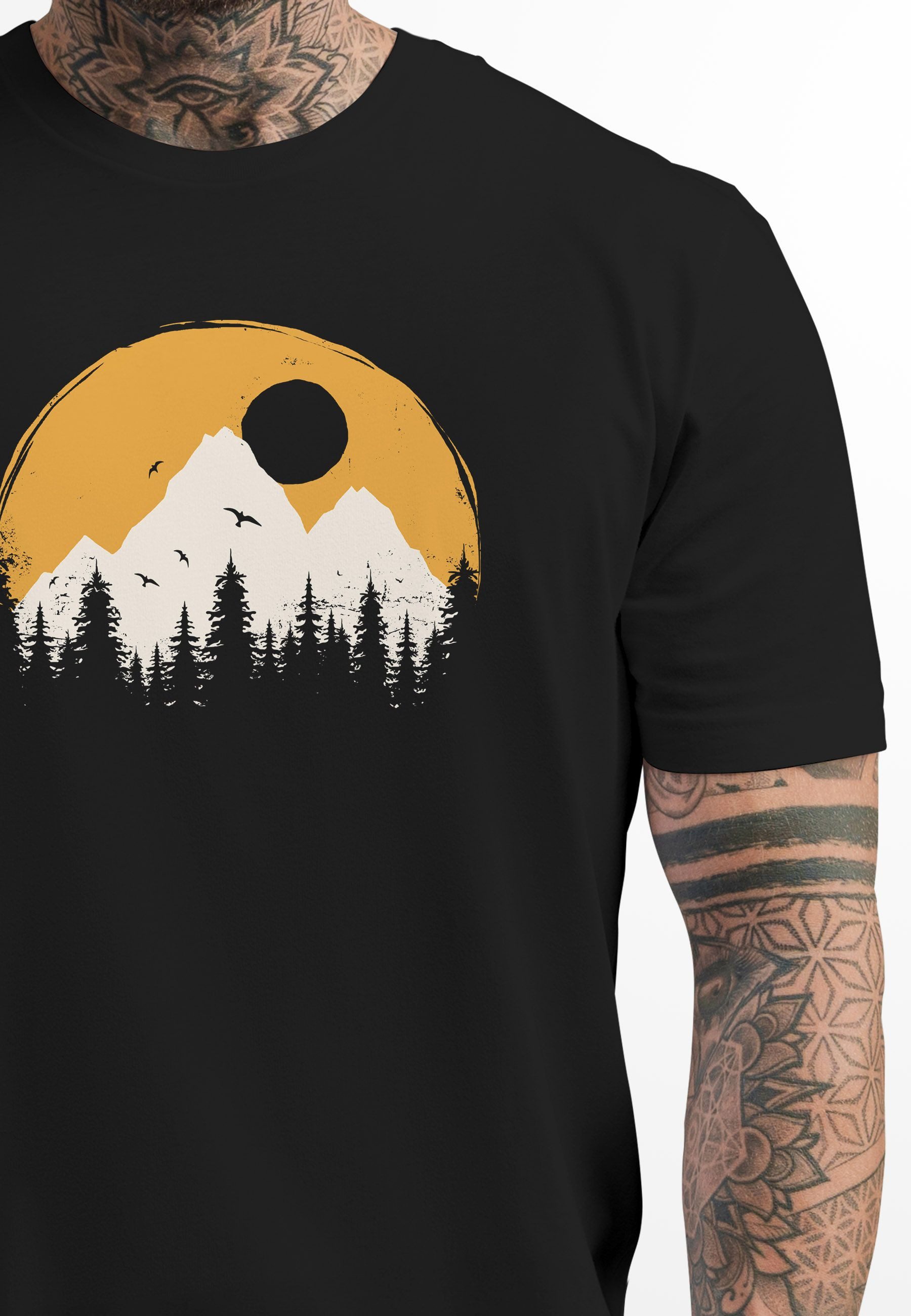 Neverless Print-Shirt Herren T-Shirt Outdoor Print Natural Badge Logo Wande günstig online kaufen