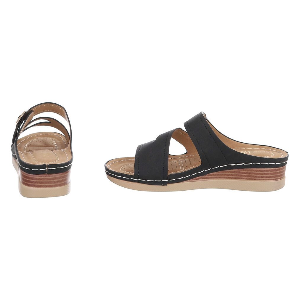 Ital-Design Damen Keilsandale mit Schnalle und Komfortfußbett Pantolette (91849270) Keilabsatz/Wedge Keilsandaletten in Schwarz – Bild 5 von 5