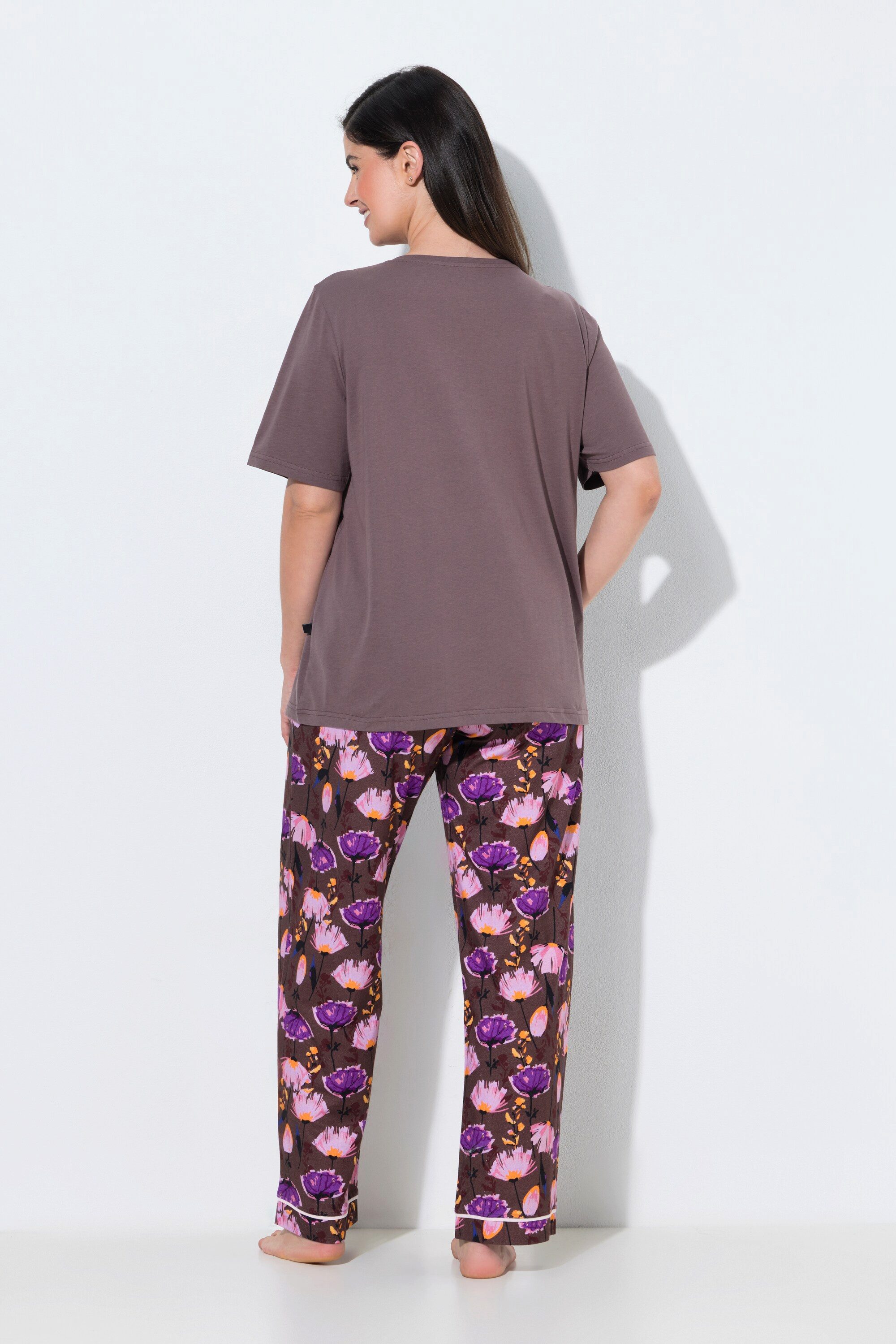 Ulla Popken Pyjama Pyjama Blüten Tunika-Ausschnitt Halbarm – Bild 3 von 4